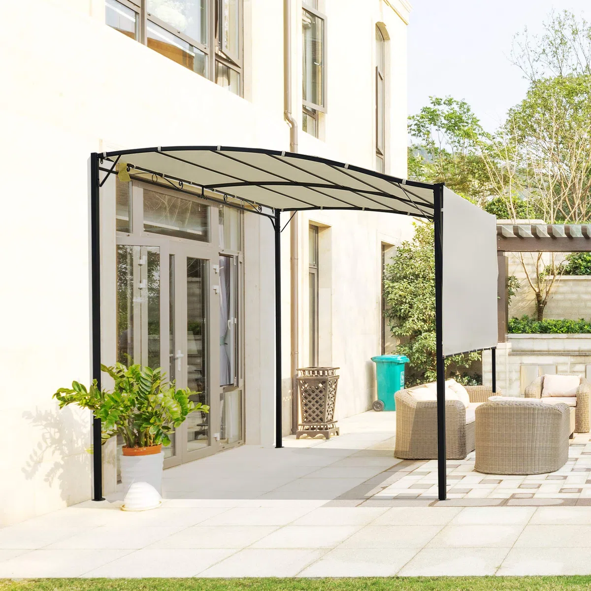 Outsunny Gazebo Pergola da Giardino con Copertura in Tessuto Anti UV e Acciaio, 3 x 2.5 m, Crema | Tessuto e Acciaio
