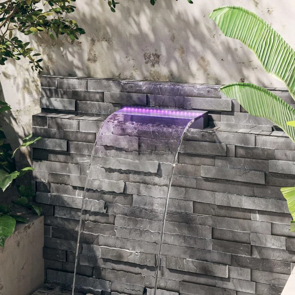 Sversatore per cascata con LED RGB Acrilico 45 cm Fontana per acqua di piscina Cascata Bacino esterno Lama d'acqua per la decorazione di stagno, patio, giardino