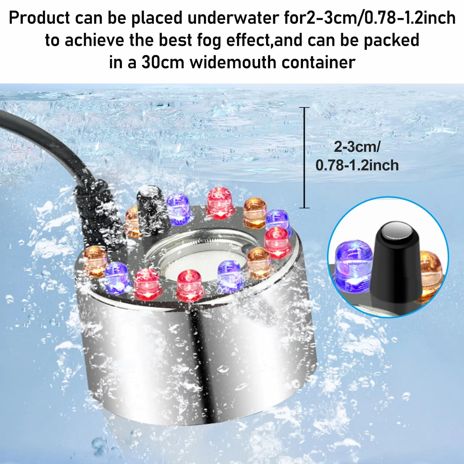 PORFOYO Nebulizzatore ad Ultrasuoni, 12 LED Nebulizzatore a Ultrasuoni, Mist Maker Fogger, Nebulizzatore Fontana, Nebulizzatore Halloween con Paraspruzzi Rimovibile per Interni o Esterni Halloween