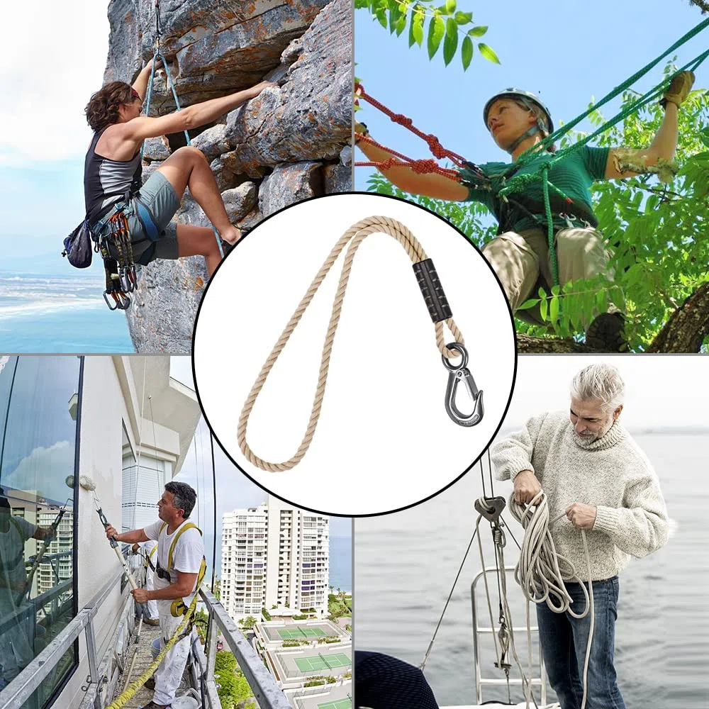 BeneLabel Corda per altalena per albero con gancio, 1,5 m, cinghie in poliestere (181,4 kg) per sedie sospese all'aperto, set di accessori, fino a 1134 kg, diametro 10 mm, naturale