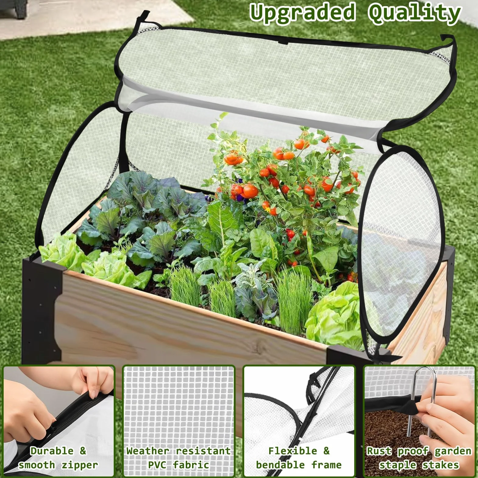 Piccola Serra per Verdure, 114x56x41CM, Freddi per Pomodori e Verdure, Mini Serra Pop-Up, Serra da Giardino in Acciaio e Plastica per Aiuole, Verdura, Fiori, Frutta, Giardino