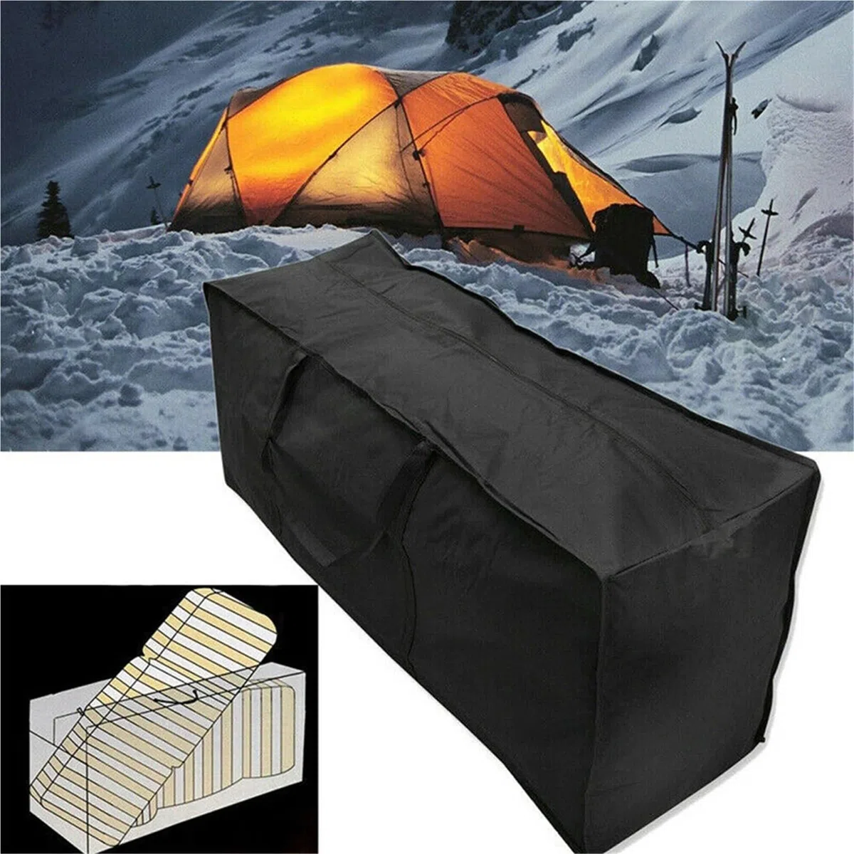 Borsa portaoggetti for cuscini for mobili da giardino for esterni resistente in tessuto Oxford impermeabile Patio esterno Per Cuscini(Black yellow,122 * 39 * 55cm)