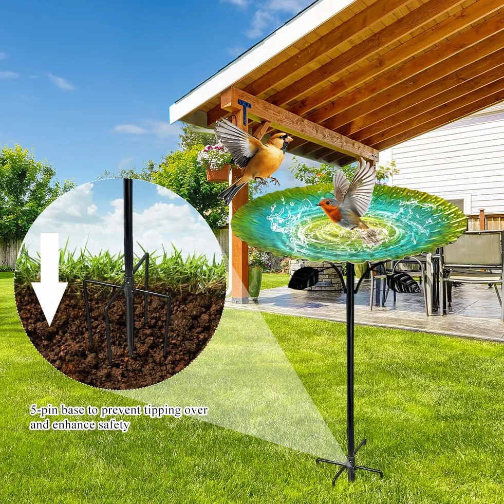 Abbeveratoio per uccelli in piedi, 85 cm, resistente all'inverno, per uccelli con forte base a 5 punti, grande ghisa, bagno per uccelli da giardino, in metallo antigelo retrò, verde, facile da pulire