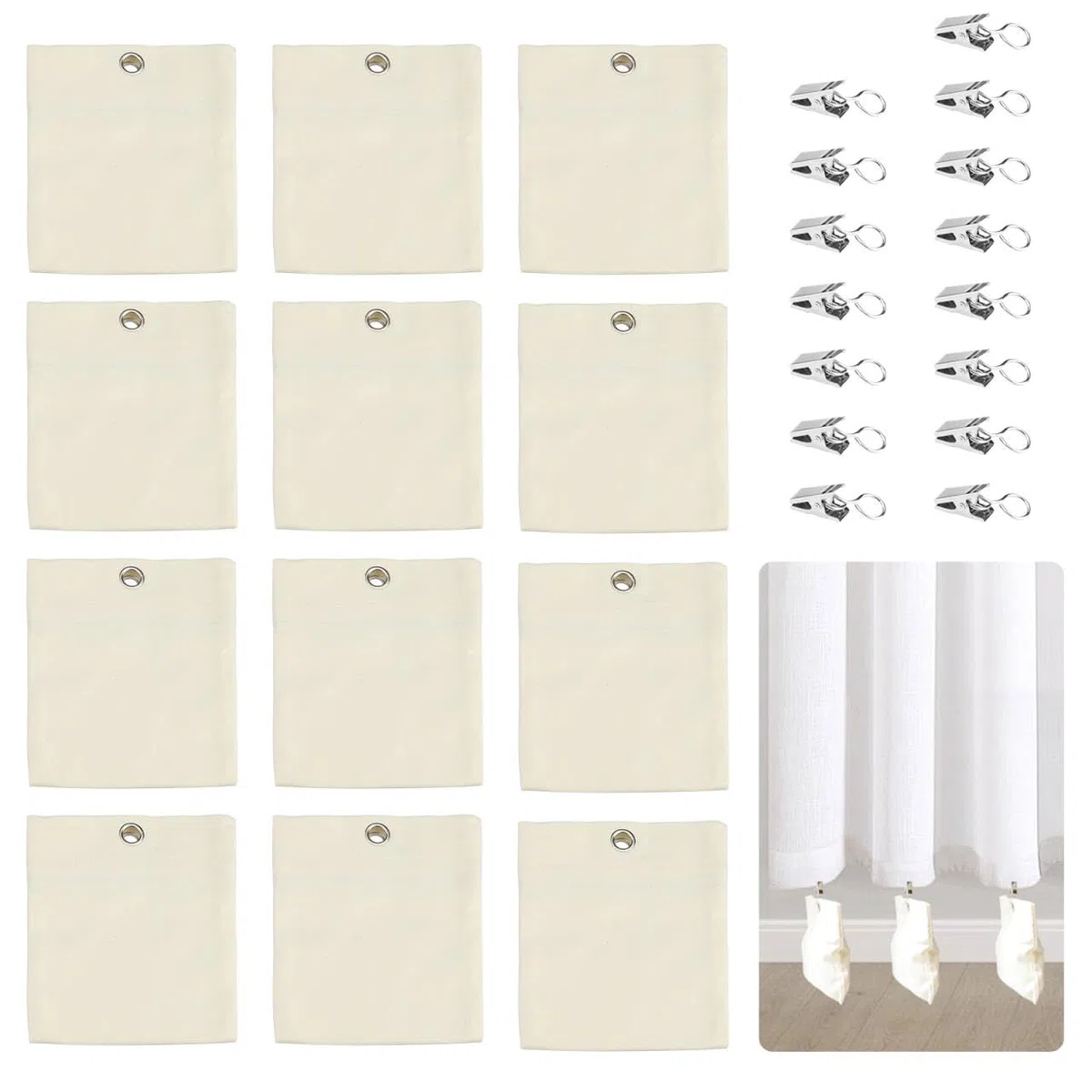 Yitexin 12 pezzi pesi per tende da esterno beige, 12,5 x 15 cm, pesi per tende con clip in acciaio inossidabile, sacchi di sabbia per patio venti forti tende esterne cabina gazebo pergola (Beige)