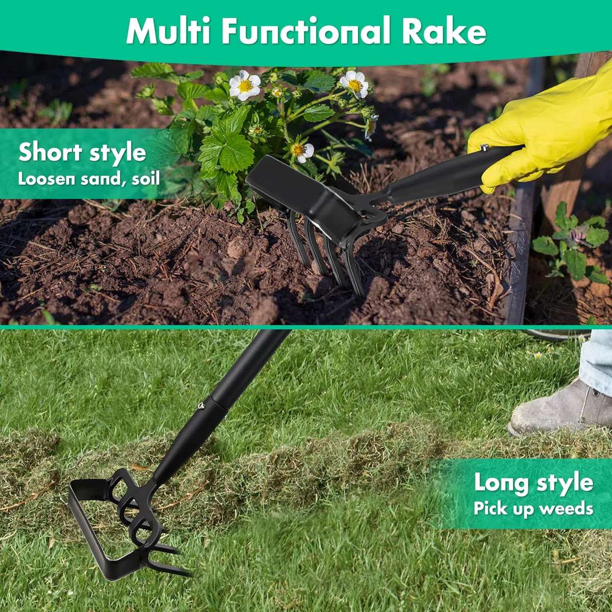 Zappa da giardino per diserbo, strumento per zappa, con supporto per giardino con anello regolabile, manico lungo 183 cm, regolabile, per diserbo