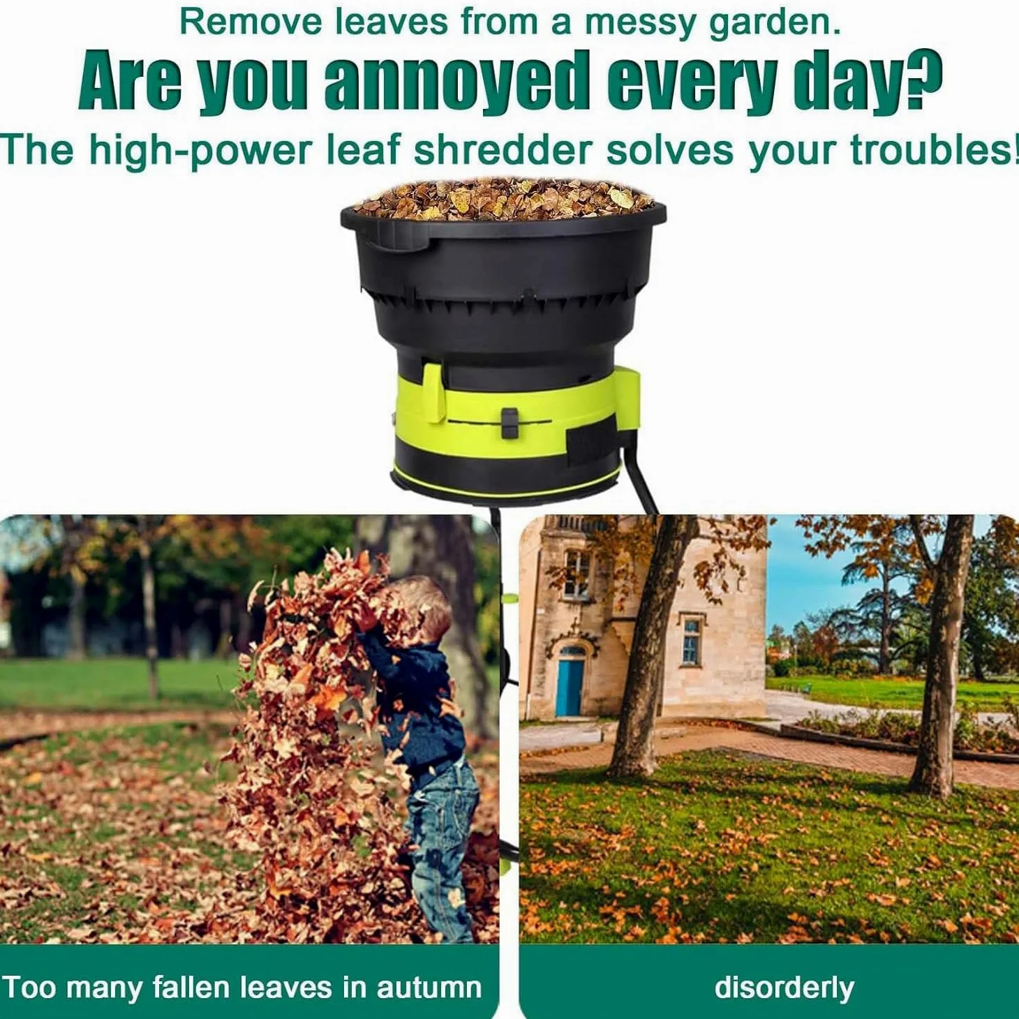 Trituratore Elettrico Giardino-Trituratore Compost-Elettrico Trituratore Rami Foglie-Trituratore Rami Rifiuti Giardino-Rapporto Riduzione 17:1 Pacciamatura Fino 55 Galloni Minuto noPowercord