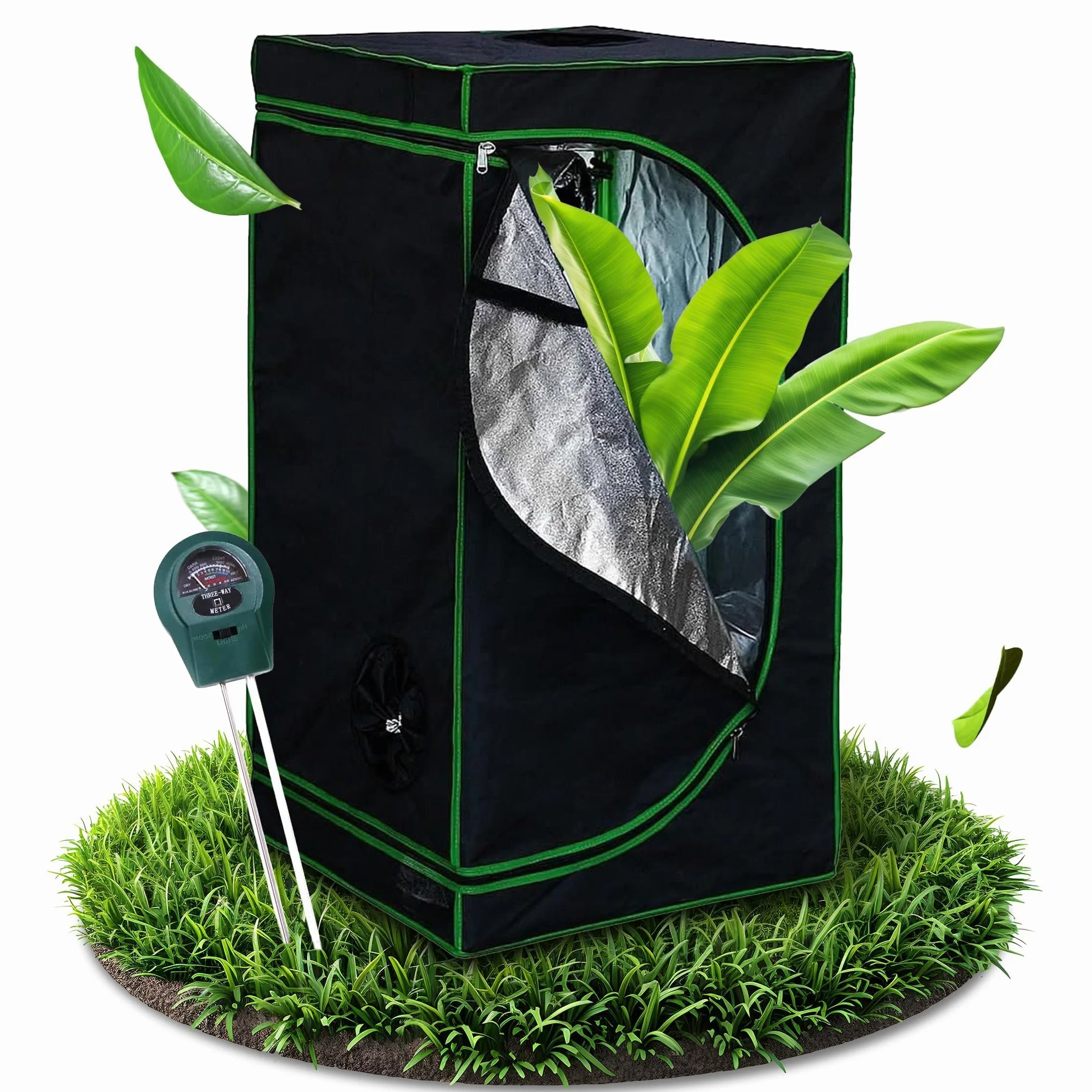 Melko - Set Growbox 40x40x160cm con tester 3 in 1 - Tenda da coltivazione impermeabile e resistente con rivestimento interno riflettente - Tenda da coltivazione per coltivazioni idroponiche