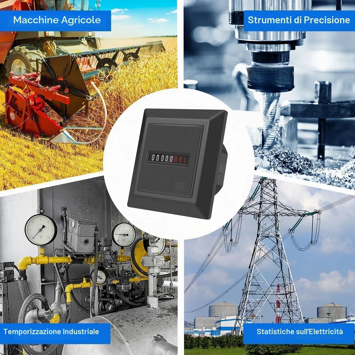 Contatore Ore Timer Con Display Digitale, AC 220-240 V 50 Hz Industriale Strumenti Timer Per Generatori Per Macchinari Di Ingegneria Per Veicoli Da Costruzione Macchine Agricole,0,3 W