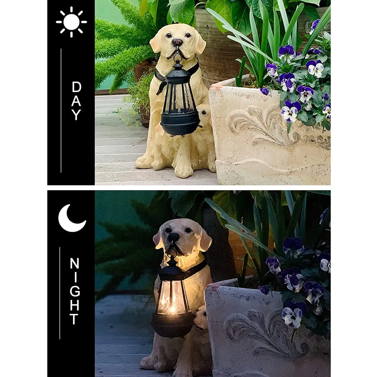 Statua del Cane da Giardino, Ornamento da Esterno con Luce Solare, Statue di Rottweiler in Resina con Lanterna Solare a LED, Regali di Rottweiler per Gli Amanti dei Cani