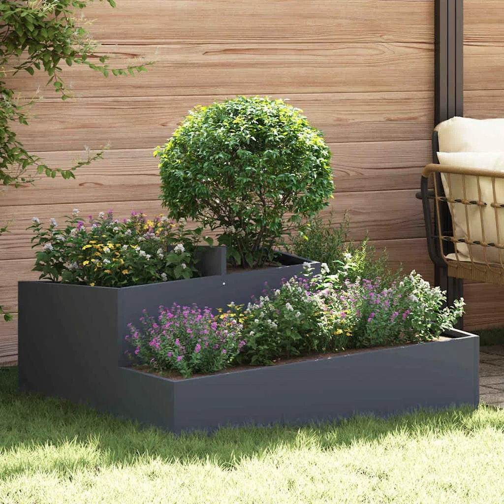 vidaXL Vaso da Giardino Antracite 100 x 100 x 50 cm, Fioriera in Metallo Moderna per Esterni, Decorativa, per Giardino e terrazza, Accessori per Patio, Stile Contemporaneo