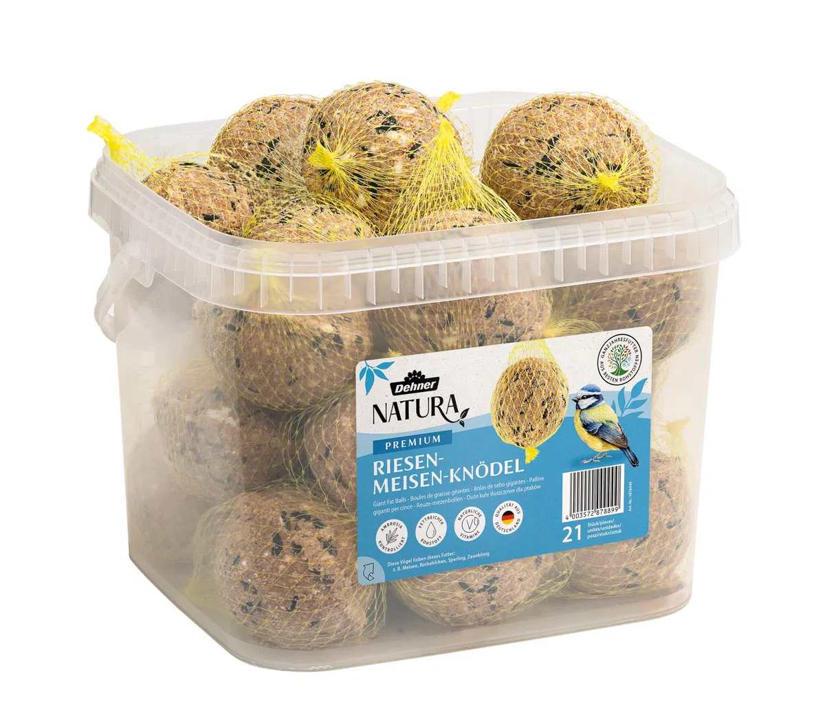 Dehner Natura Premium Mangime per uccelli selvatici, palline giganti di mangime, 21 pezzi (5,25 kg)