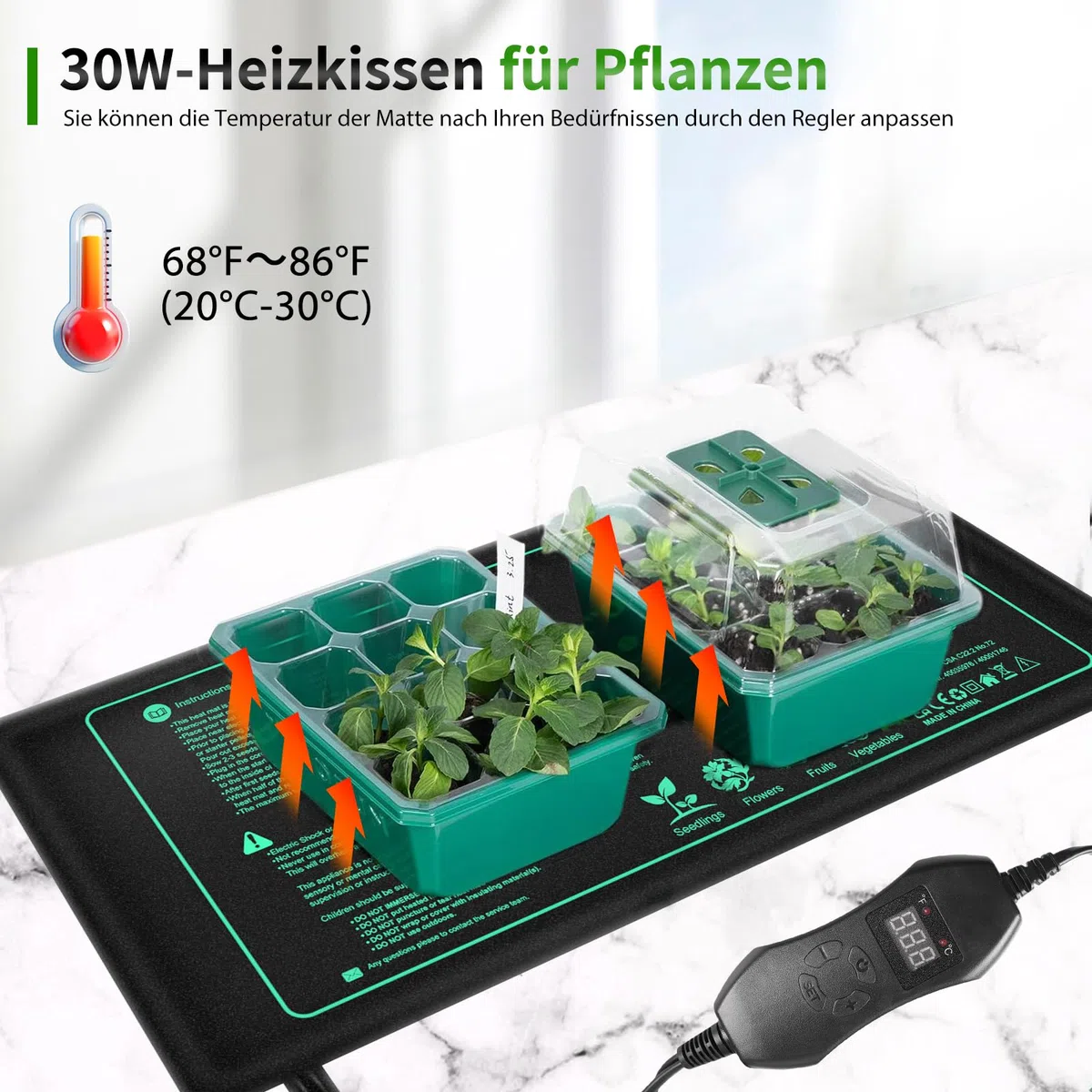 HOSPAOP - Tappetino riscaldante con termostato per piante, mini serra interna riscaldante 25 x 52,5 cm, serra da camera per piantine, animali domestici e terrario per rettili, 50 Watt