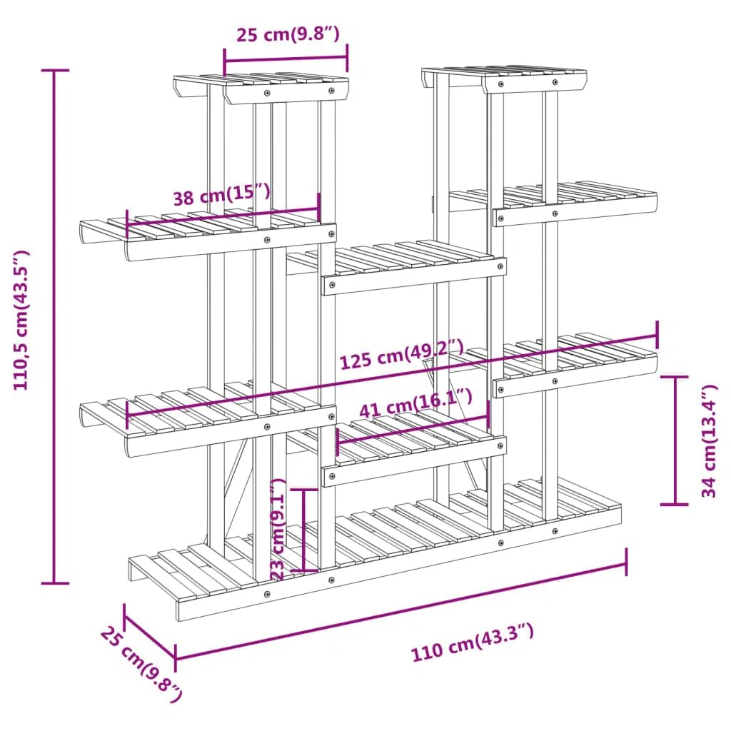 Portafiori in Legno Massello di Abete 110x25x110,5 cm con Supporto Tutore per Piante e Fiori, Graticcio Traliccio Spalliera per Giardino Balcone Serra