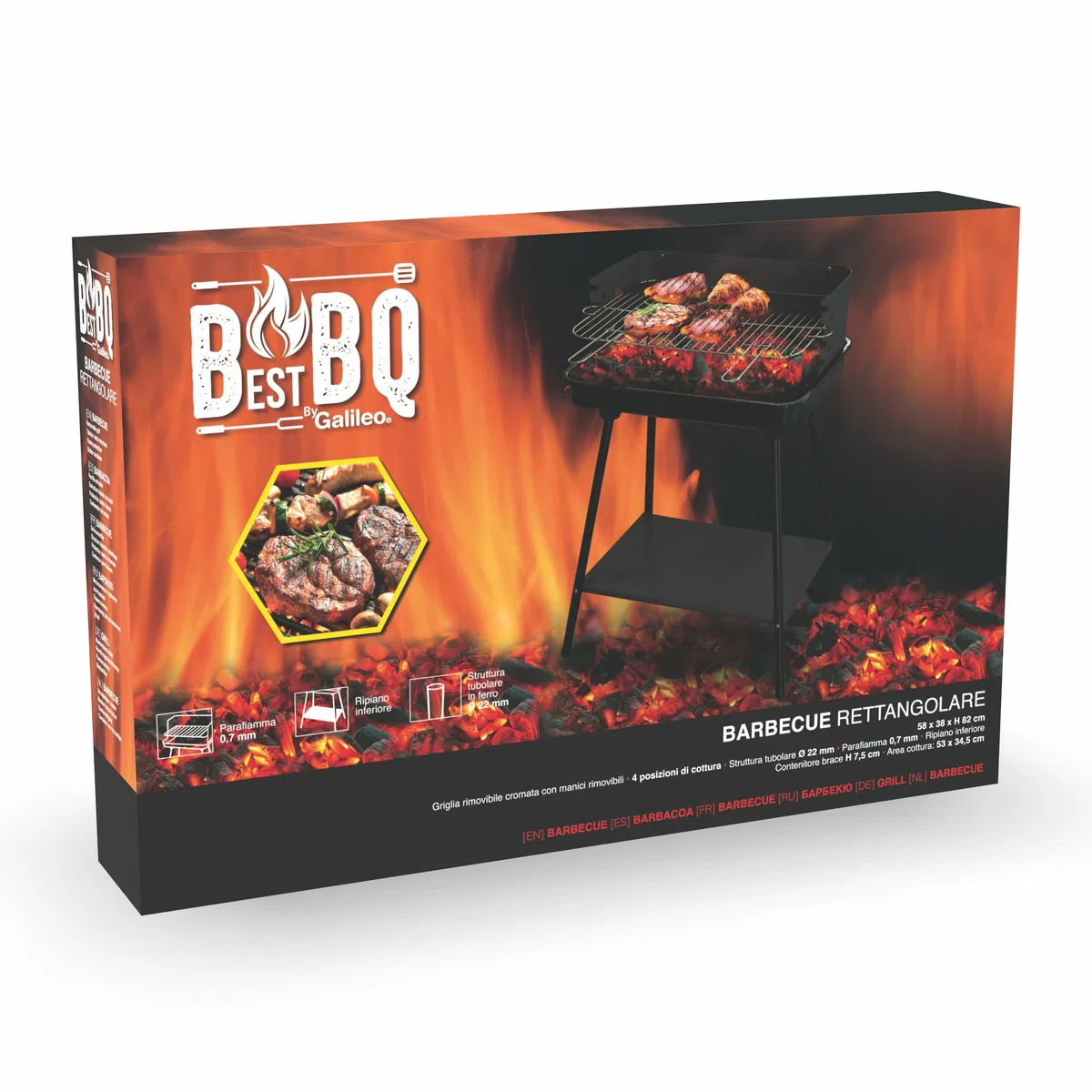 soriani Barbecue a Carbone Carbonella Rettangolare 58x38 cm Sun-Day Nero
