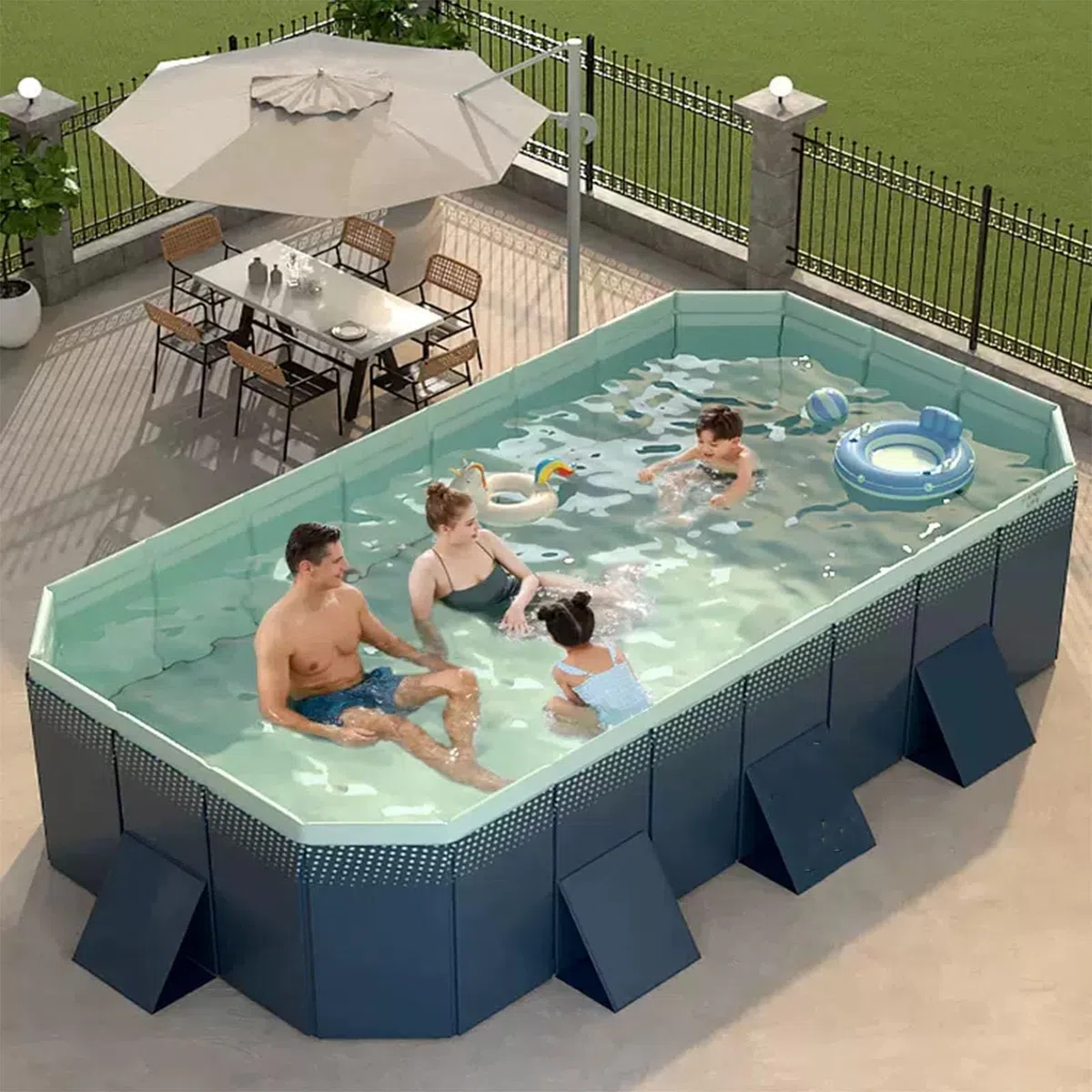 Piscina pieghevole, struttura in plastica rigida non gonfiabile, piscina fuori terra portatile per adulti - ideale per il cortile e il giardino