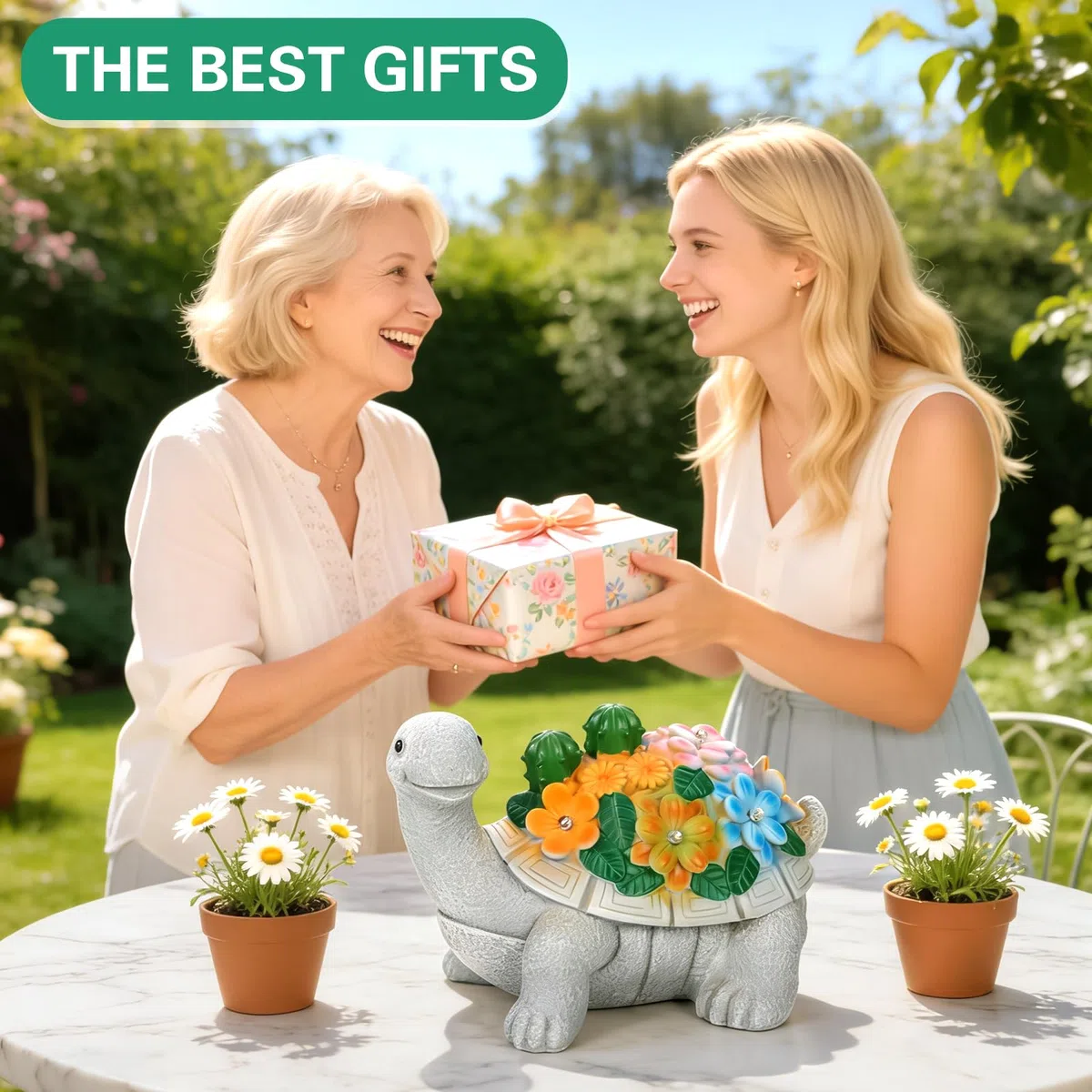 Figure Solari da Giardino a Forma di Tartaruga, Decorazione da Giardino, con piante grasse e 5 luci a LED, casa, balcone, Regalo San Valentino per lei per Donna Compleanno Natale
