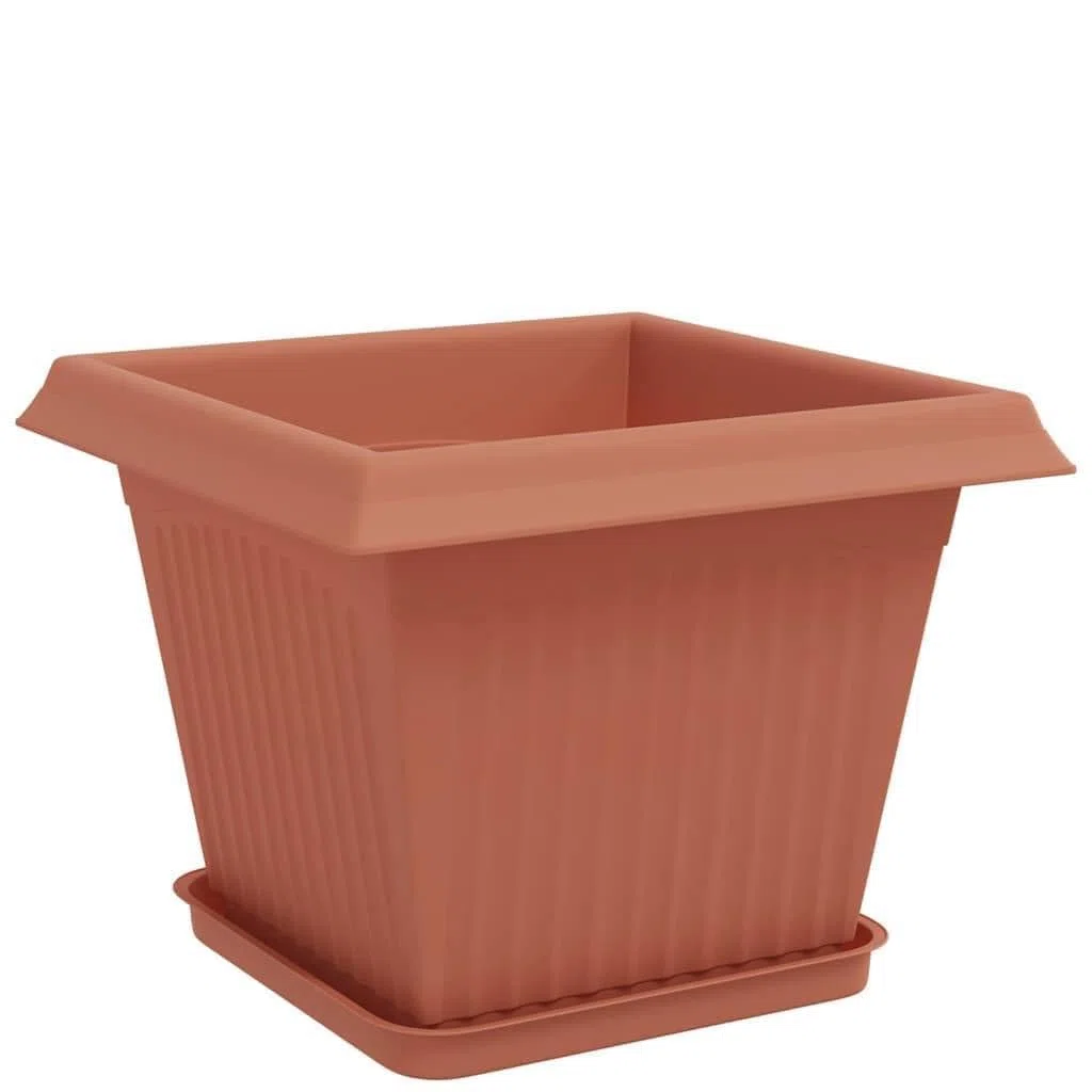 Set di 24 vasi da fiori quadrati, 28,5 x 28,5 x 22 cm, in plastica, per giardino e balcone, robusti vasi per piante con fori di drenaggio, rosso mattone