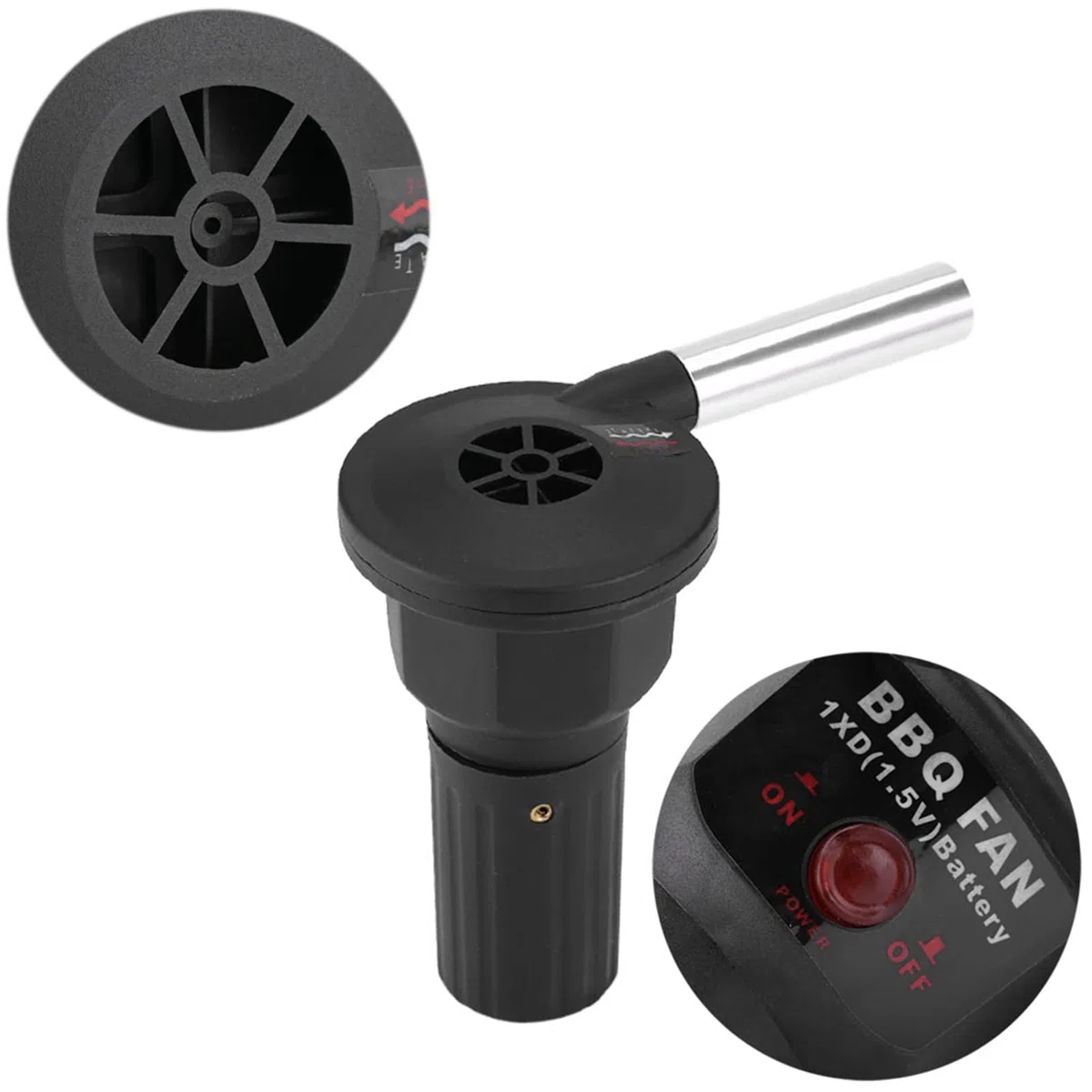 Ventilatore elettrico portatile per barbecue, portatile, in plastica e acciaio inox, per campeggio, picnic, barbecue (16,5 x 8 x 13,8 cm, 125 g, nero)