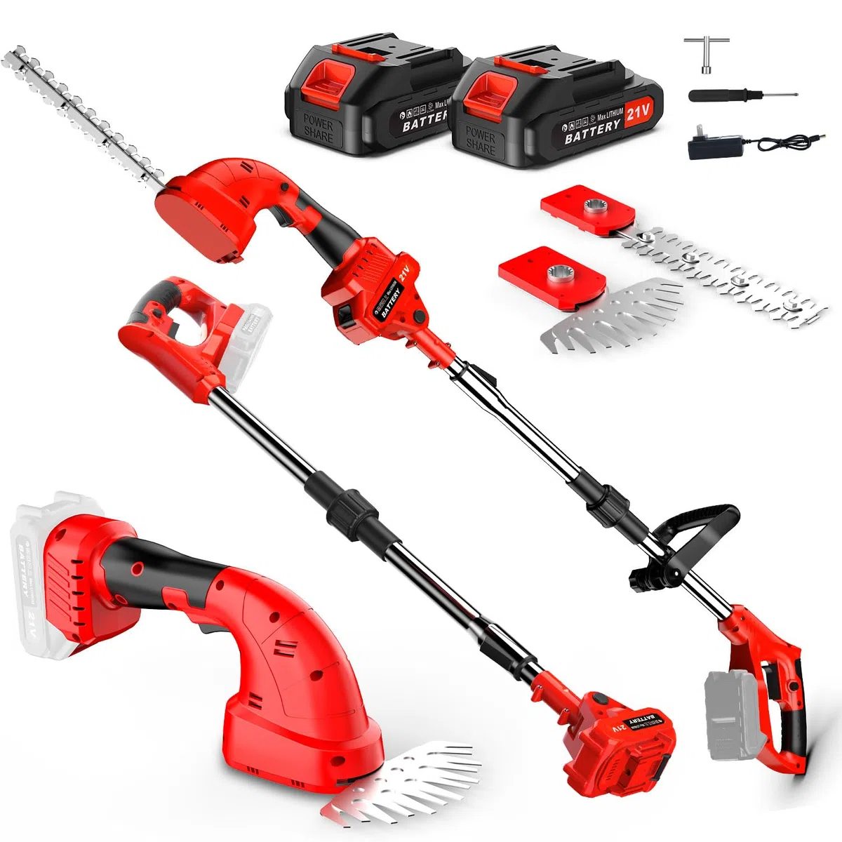 3 in 1 Tagliasiepi a Batteria Telescopico,Cesoie e Tagliasiepi senza fili,Tagliasiepi Elettrico con 2 * 2.0Ah Batteries,Raggio d'azione fino a 4m, Lunghezza Lama 200 mm e 155 mm, potare gli alberi, ta