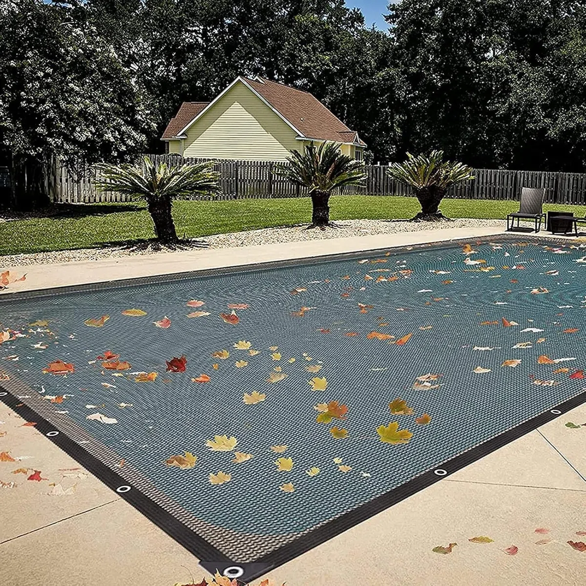 Recular Pool Safe Net fuori terra Copertura per piscina a maglia fine foglia proteggere inverno piscina copertura per piscina per esterni 5 x 6 m (16,4 x 19,6 piedi) resistente ai raggi UV
