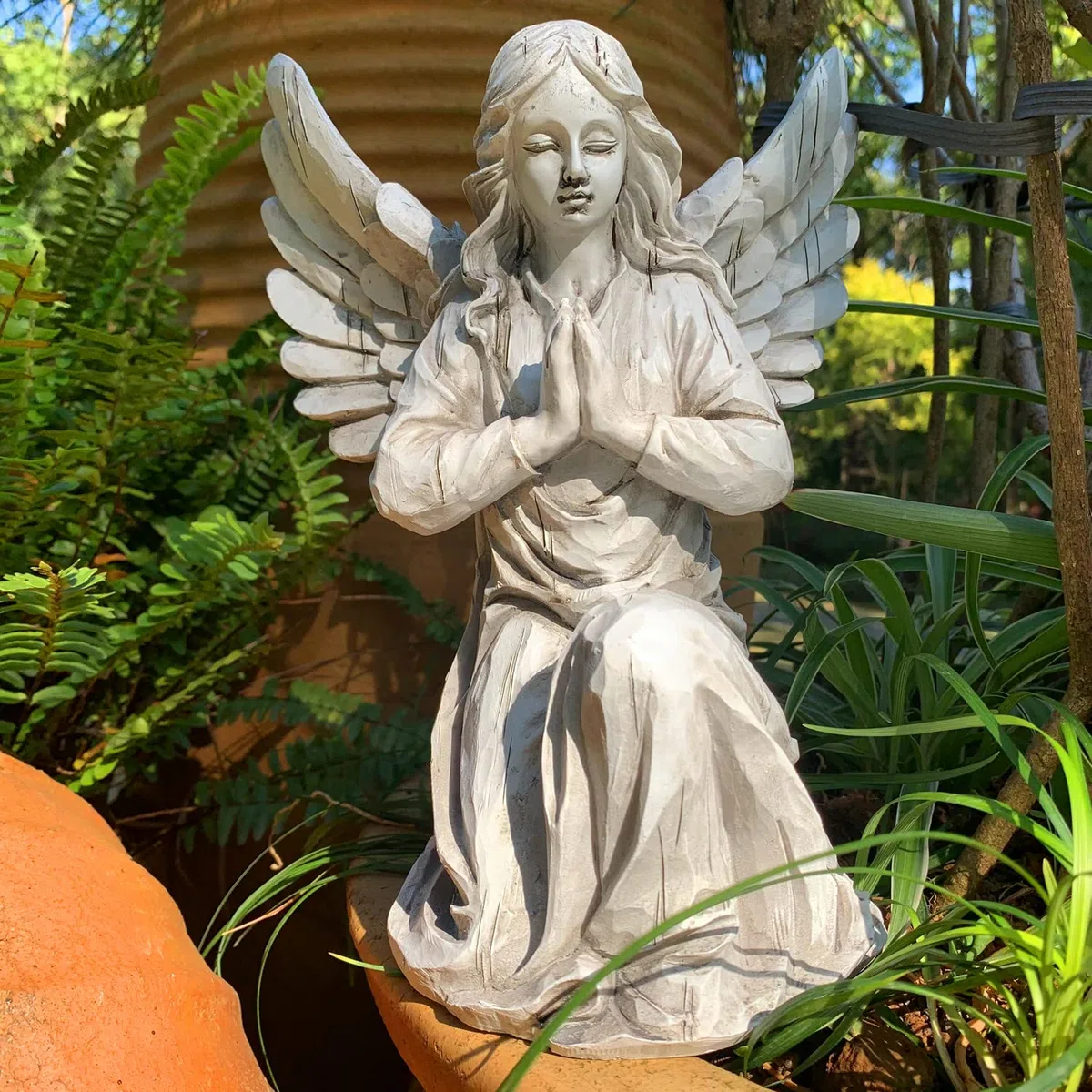 Statua di Angelo in Preghiera da Giardino, Scultura Religiosa di Fata Impermeabile Figurina Decorativa Arte Decorazione per Patio, Prato, Cortile, Ornamento Regalo Inaugurazione Casa Angeli