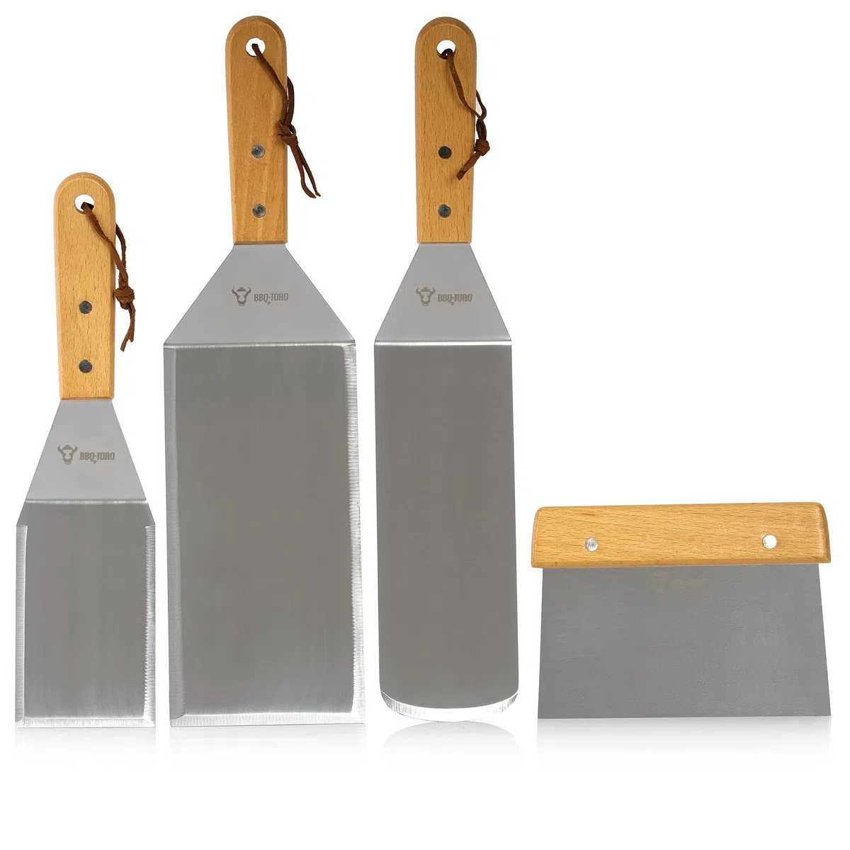 BBQ-Toro Set di palette da cucina in acciaio inox da 4 pezzi | set di accessori per barbecue plancha con palette angolari e spatola per barbecue | set di posate per barbecue