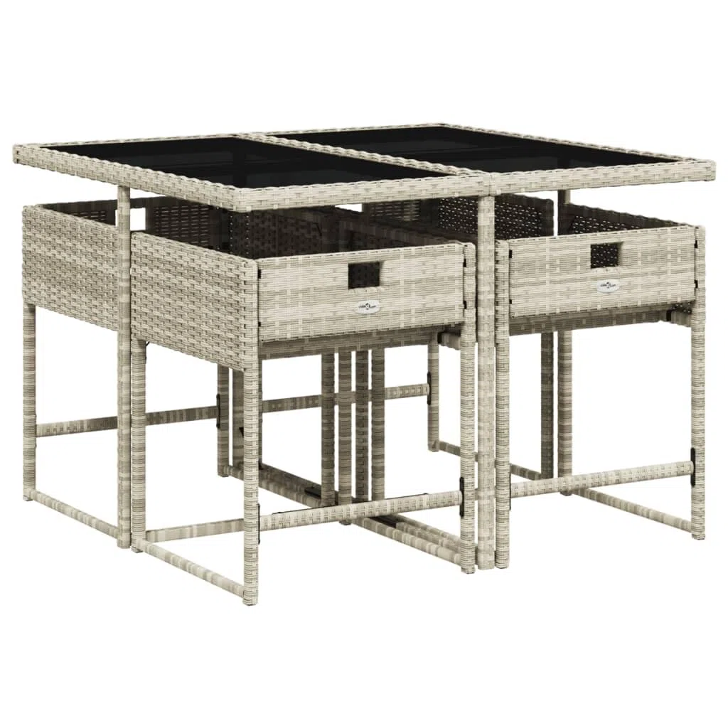 IKAYAA Set Tavolo Sedie da Giardino 5 Pezzi Set di Mobili Giardino 5 Pezzi Set da Pranzo da Giardino Arredo Giardino Poli Rattan Arredamento-Grigio Chiaro-5 pz/Vetro