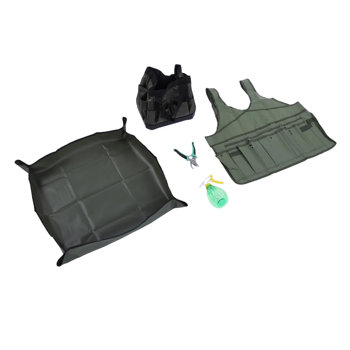 Hyuduo Set di 9 Attrezzi da Giardinaggio con Borsa, Grembiule, Imbottitura in Ginocchio, 5 Attrezzi, Impugnatura Ergonomica, Kit di Manuali da Giardino per Piantare, Diserbo,