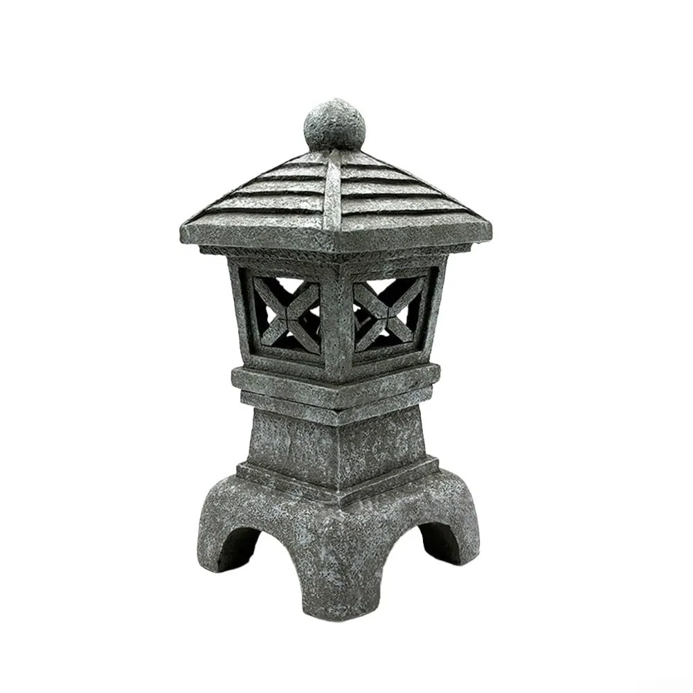 Lanterna a pagoda ad energia solare, statua da giardino zen in resina, torre giapponese in pietra per esterni, luce decorativa per cortile resistente alle intemperie, per illuminazione paesaggistica