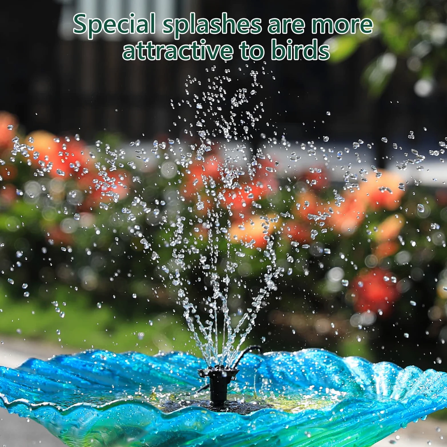 AMZtime 7W Pompa Fontana Solare, Fai Da Te Bagno per Uccelli Fontana Solare, con Ugelli Rotanti, Pali di Terra e 1.5M Tubo, 15 Effetti di Spruzzo D'acqua, Adatto per Giardino, Stagno, Piscina