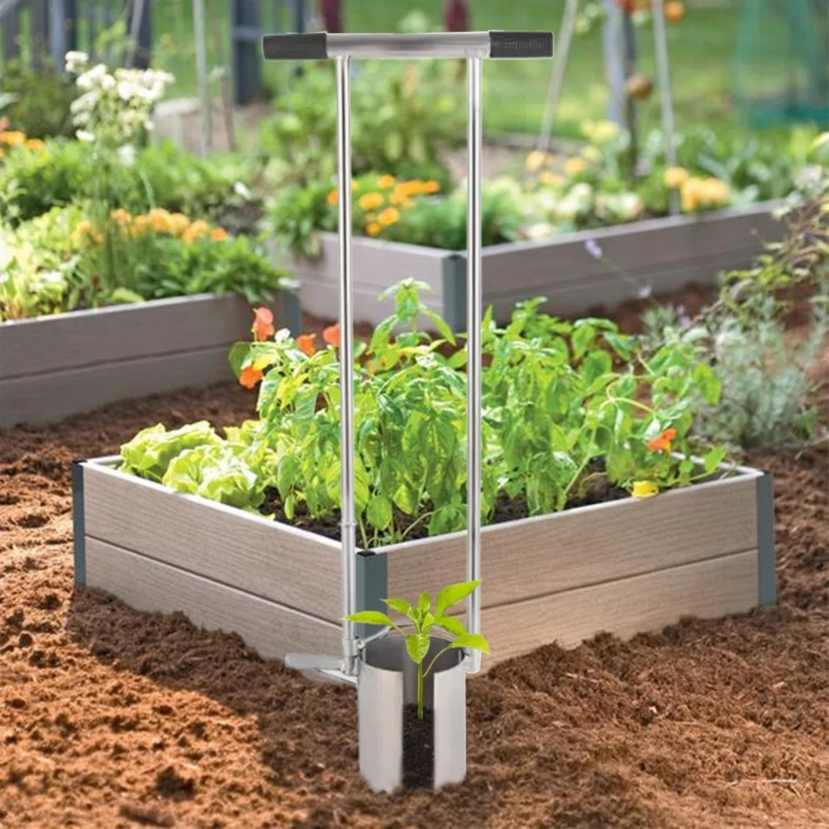 Fioriera da giardino con manico lungo – Strumento per piante a bulbi con | manico lungo – Pianta a bulbi | Fioriera manuale per piante erbacce, piantagione di bulbi per verdure