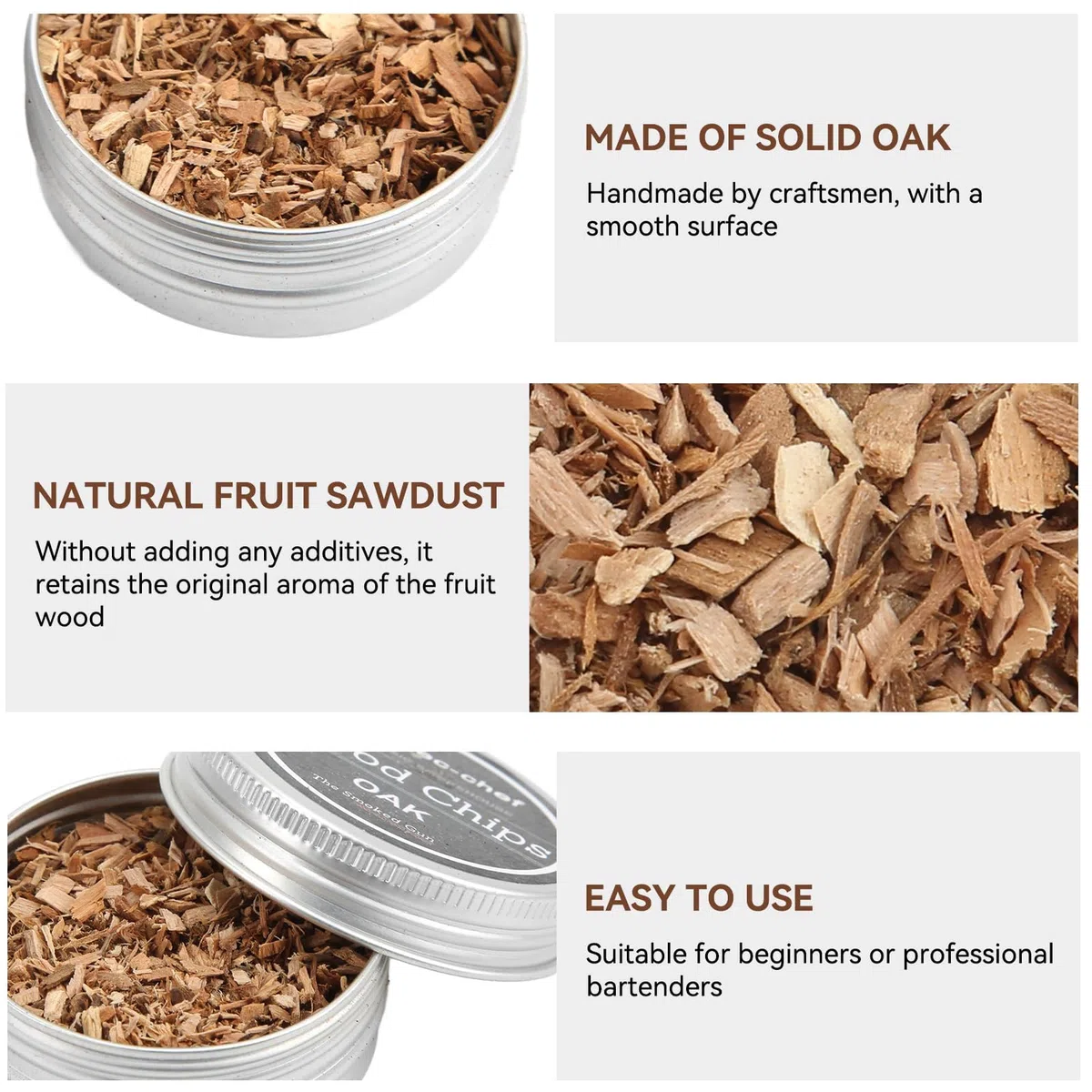 Trucioli per affumicatura in Legno di Whisky, Kit per affumicatore da Cocktail da 8 Pezzi Che Include Legno di melo Noci Pecan Quercia Ciliegia Pesca Pera Noci Pecan e