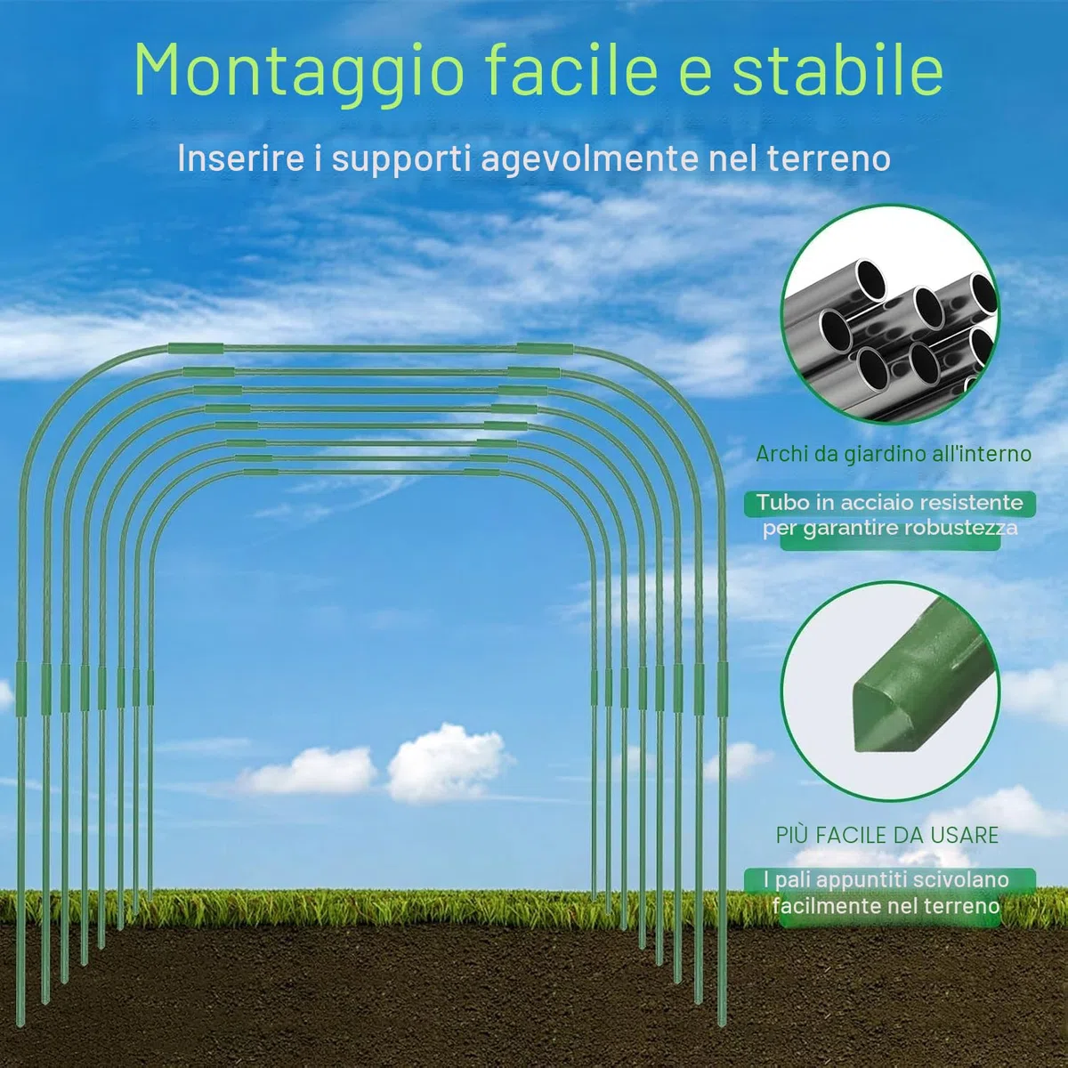 LATERN 6 Pezzi 80CM x 60CM Cerchi da Giardino per Serra, Regolabile Piante Coltivazione Tunnel Telaio, 24 Tubi a Cerchio con 18 Tubi di Collegamento, 18 Morsetti - per Plastica Pellicola Copertura