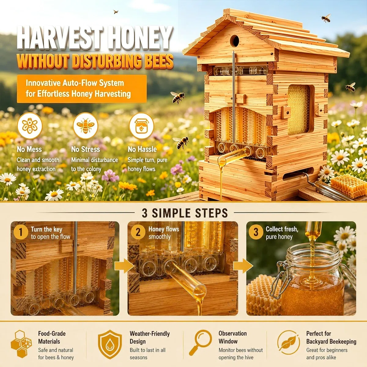 Arnia Flow Hive, Arnia Completa per Apicoltura, Materiali per Uso Alimentare, sistemas Raccolta Miele Semplice e Pulita, Versione migliorata, per Famiglie e Adulti