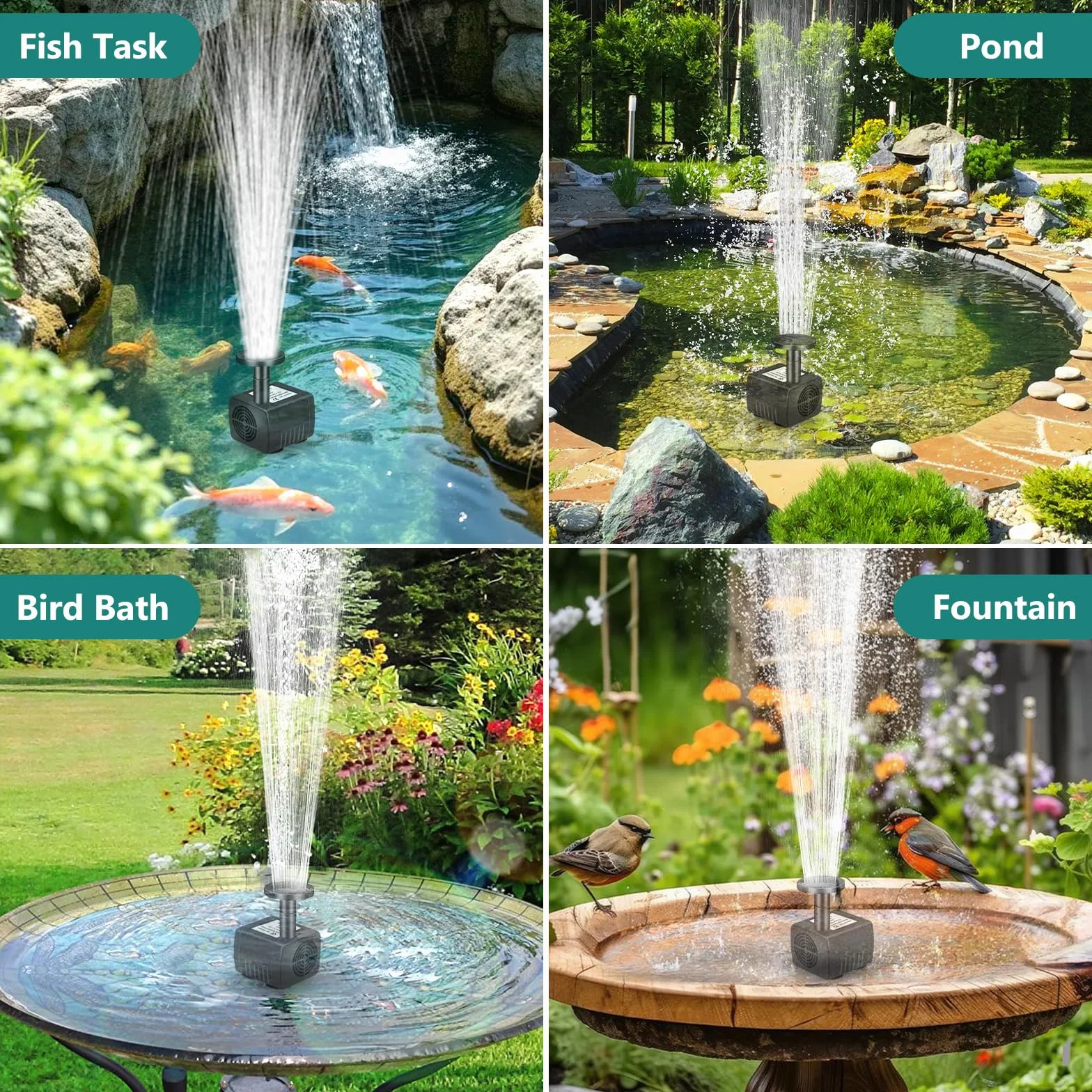 Fontana Solare,5W Pompa Solare per Laghetto,Fontana Solare per Esterna con 1,5 M Tubo,Pompa Solare da Giardino con 5 Ugelli per Abbeveratoio per Uccelli,Contenitori per Pesci,Stagno,Piscina
