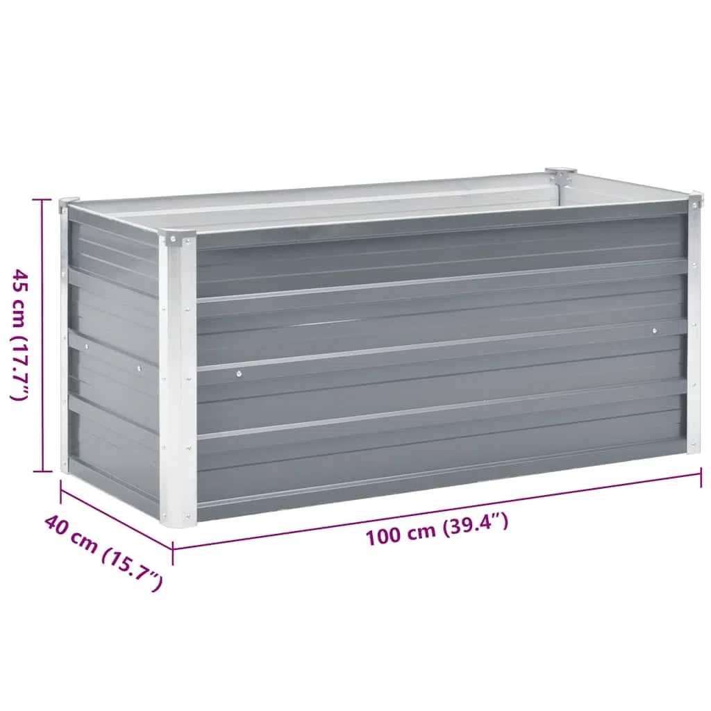 vidaXL Letto Rialzato Giardino in Acciaio Zincato 100x40x45 cm Grigio Fioriera