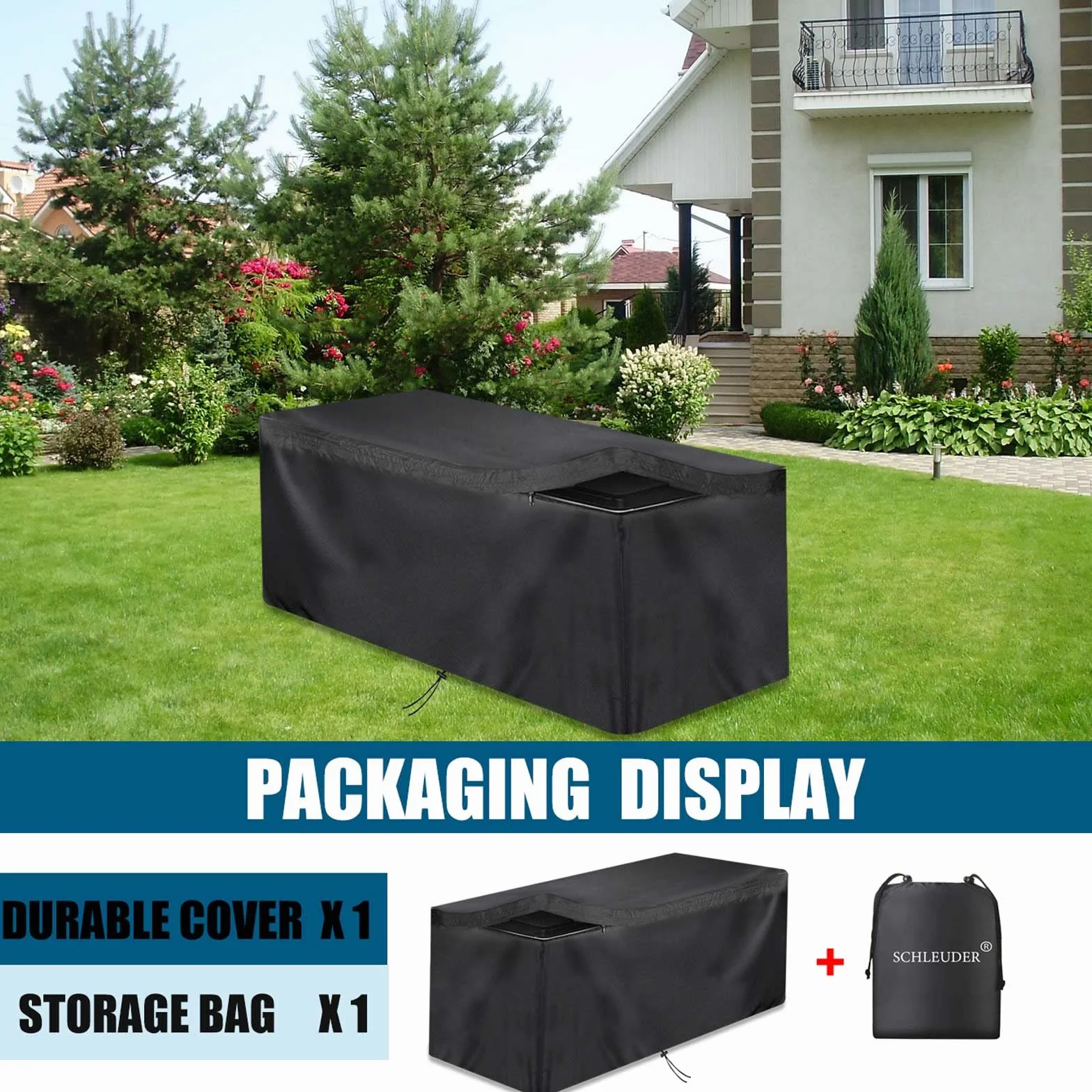Copertura per scatole di immagazzinaggio, rivestimento protettivo Rip-Stop 420D Oxford Cloth, 123 x 55 x 62 cm