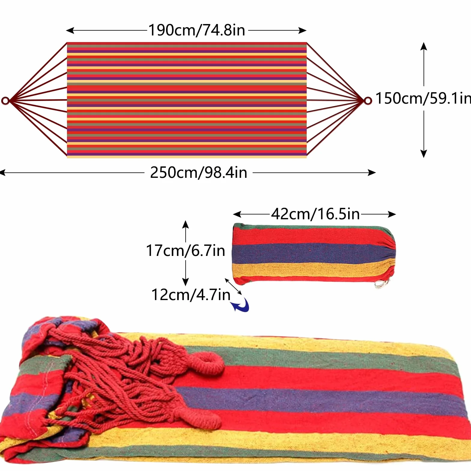 Amaca per esterni, in cotone, 190 x 150 cm, per campeggio, portata fino a 150 kg, per esterni, portatile, traspirante, con borsa per il trasporto, per campeggio, giardino, terrazza