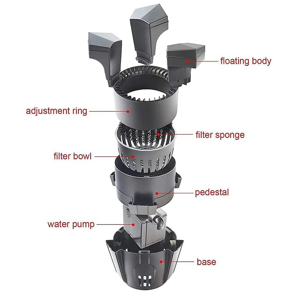 Efficiente skimmer galleggiante per laghetto con pompa per la manutenzione dell'acqua esterna, opzioni disponibili da 70 W e 43 W (70 W (0-15 metri cubi))