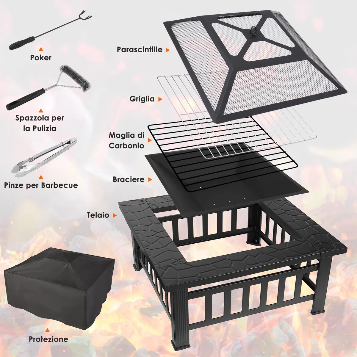 LIFERUN Braciere Barbecue con Griglia Esterno, 81cm Braciere da Giardino | Braciere da Esterno in Ferro,con Griglia, Attizzatoio,Parascintille, Copertura Impermeabile,Pinze per Grill,Spazzola,4 Gamba