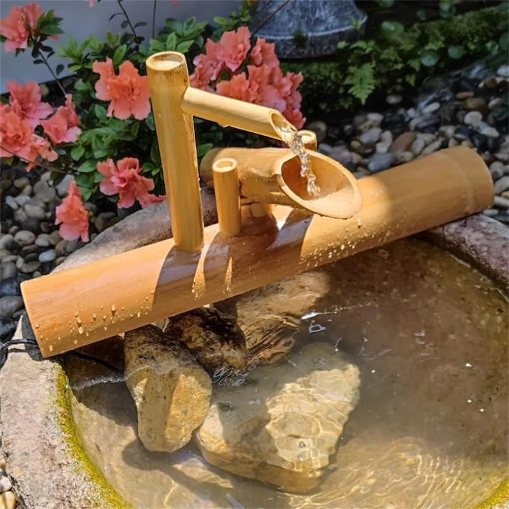 Fontana d'Acqua di bambù ad energia Solare, ugello a Cascata da Giardino Giapponese, Fontana a Cascata Decorativa per Esterni in bambù per Cortile Cortile 100% Fatta a Mano