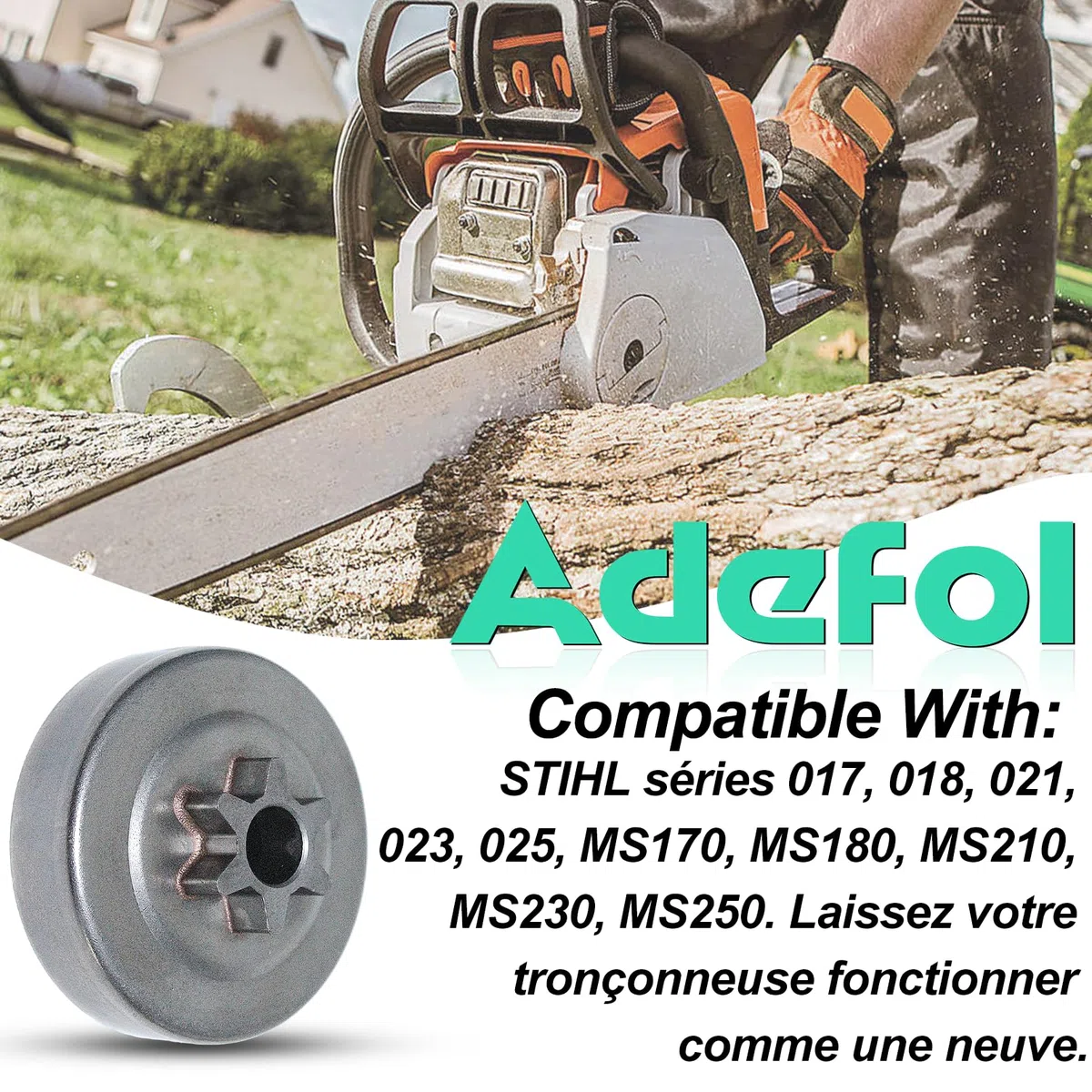 Kit 3/8" Ruota Dentata Frizione per Stihl 017 018 MS170 MS180 021 023 025 MS210 MS230 MS250, ADEFOL Pignone + Tamburo Frizione + Cuscinetto + Vite Senza Fine + Rondella + E-Clip + Candela