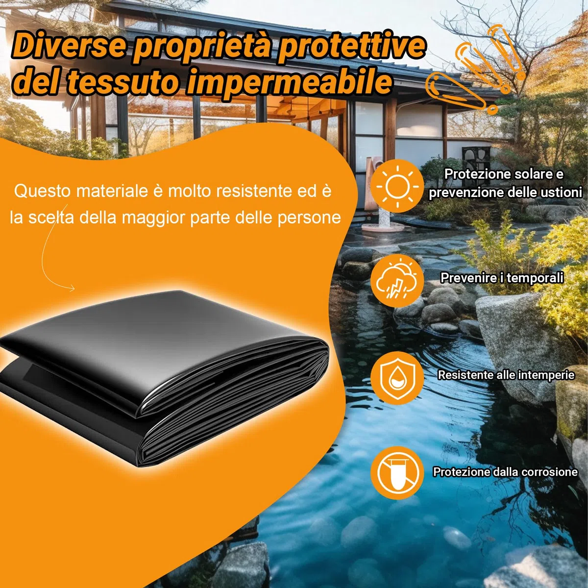Telo per laghetto in HDPE Resistente, Fodera Flessibile per laghetto da Giardino, 8 x 8 m, Membrana Impermeabile Durevole per fontane, cascate e Piscine