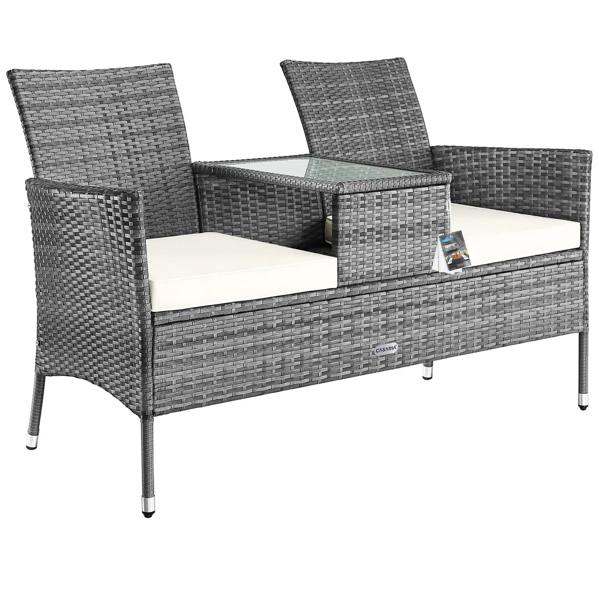 Casaria Panchina da Giardino Polyrattan Resistente 143x55x88cm 320kg (160kg per lato) Panca da Balcone 2 Posti Esterno Mobili Outdoor