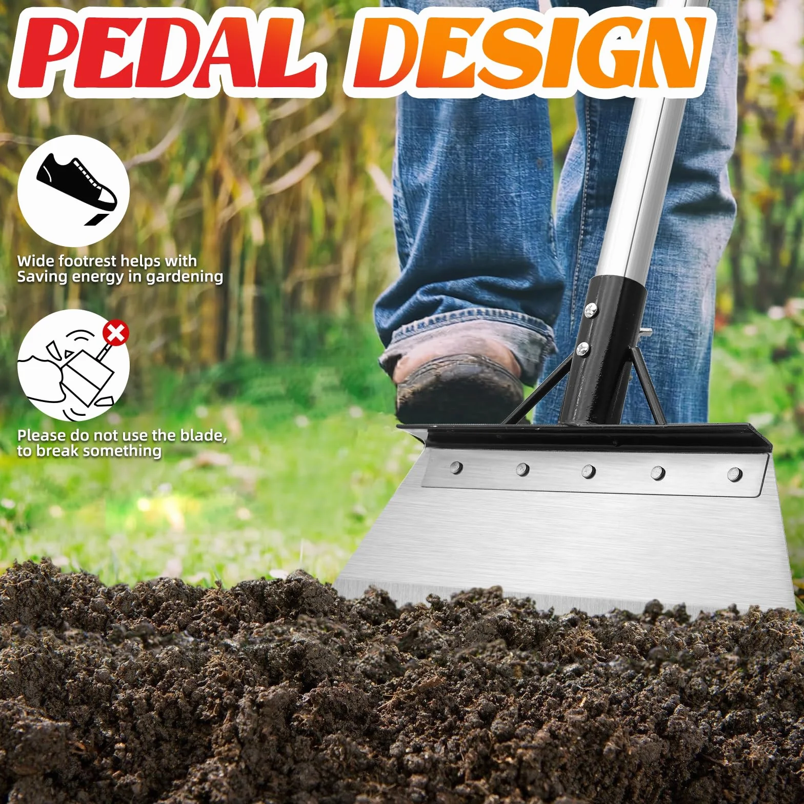 Set di attrezzi da giardino con raschietto per erbacce, lama in acciaio inox da 21 cm con asta a 3 sezioni da 120 cm e guanti, per rimuovere muschio e ghiaccio per patio, vialetto e neve, kit pala da