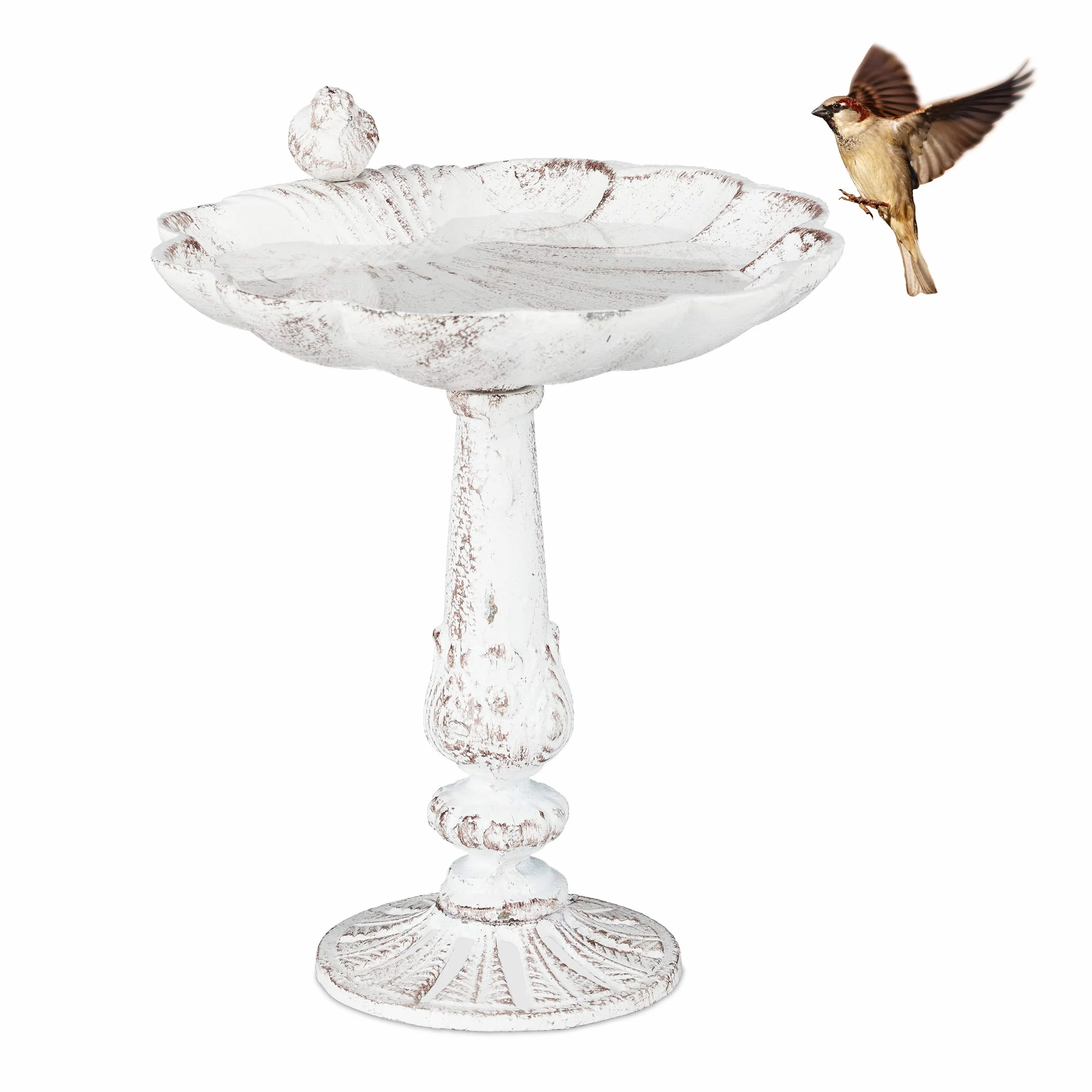 Relaxdays Abbeveratoio, Vaschetta per Uccellini da Terra, Decorazione da Giardino, Accessori per Uccelli, Deco, Bianco