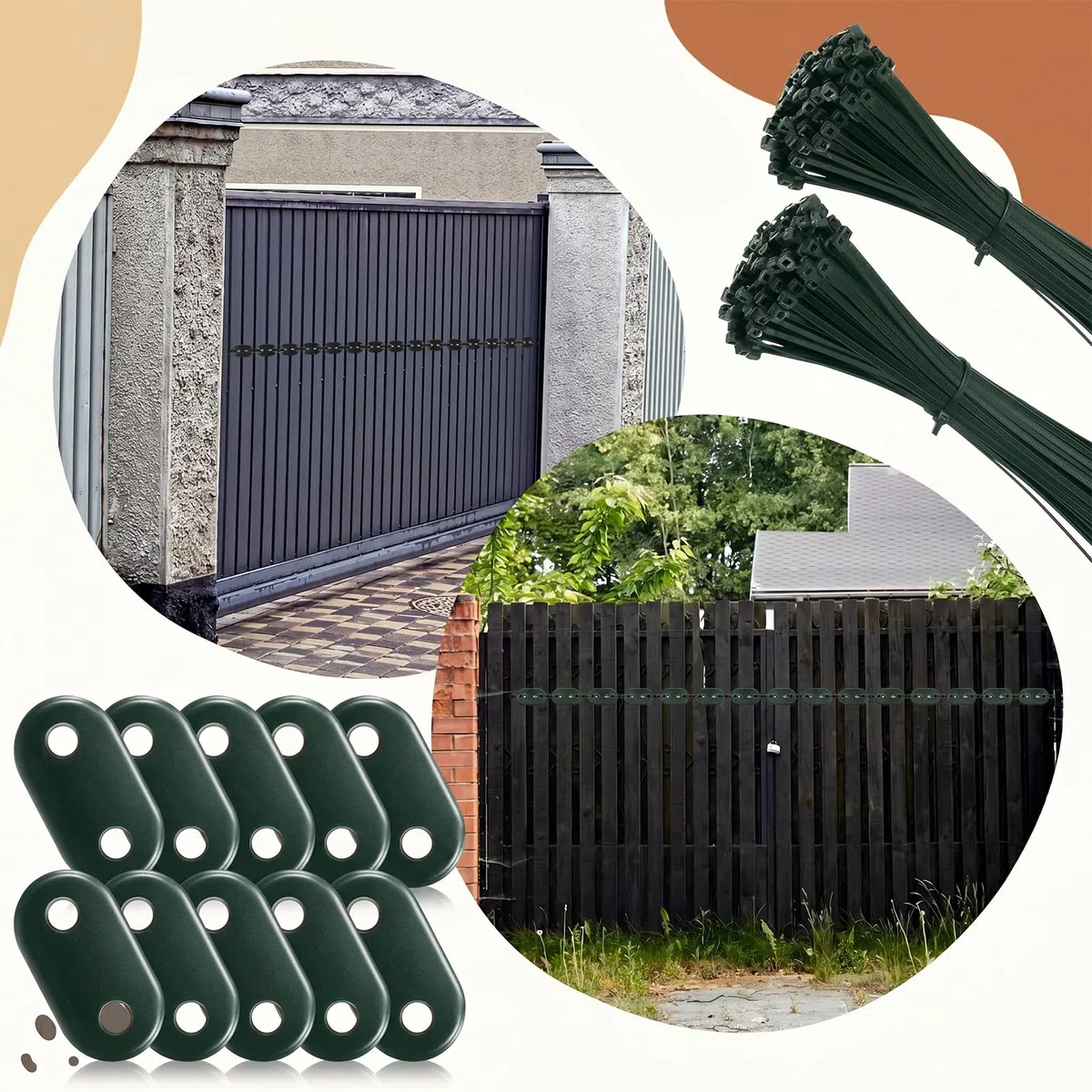 Sinmoe 100 Set di Fissaggio per Frangivista Comprese Fascette per Cavi e Fissaggio delle Piastre di Montaggio Kit di Montaggio in PVC per Tappetini Privacy Recinzioni da Giardino(Verde)