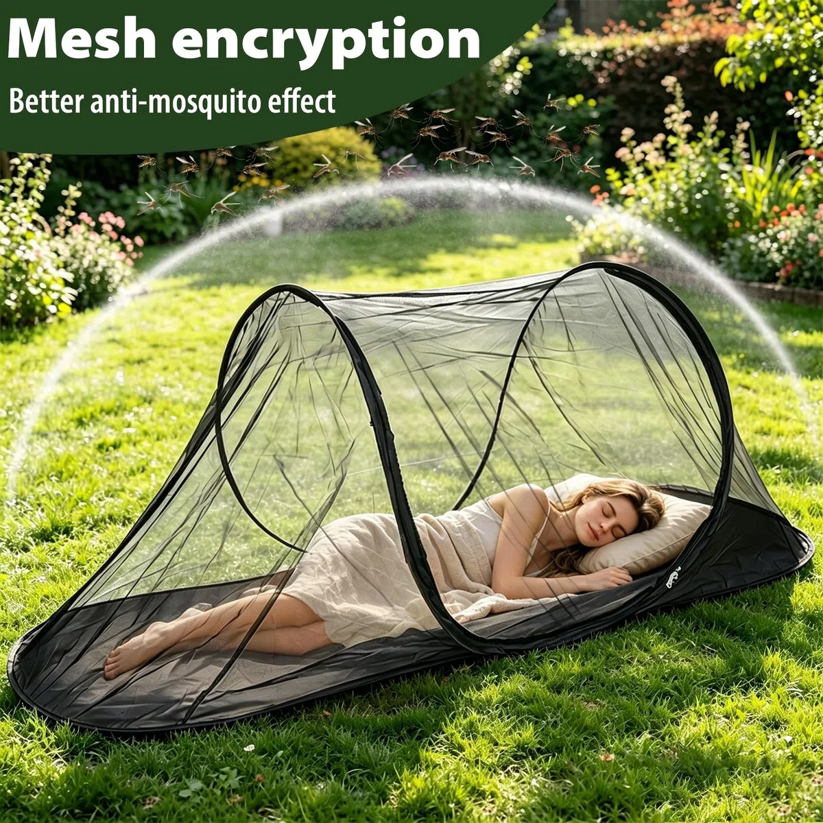 Tenda Zanzariera da Esterno, FainFun Rete Zanzariera Letto Portatile, Mosquito Net Pop-Up, per i viaggi, il Campeggio e la Casa (1, Nero, 200 x 100 x 73 cm)