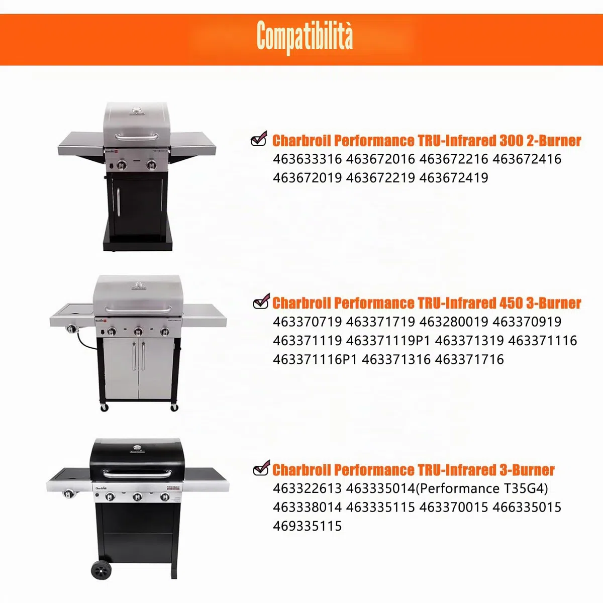 GFTIME 43.2cm Griglia a infrarossi per Charbroil Performance Tru Infrarossi 3 fuochi 450 Grill a Gas, Griglia in Acciaio porcellanato Pezzi di Ricambio per griglia Charbroil 463371116 463370919