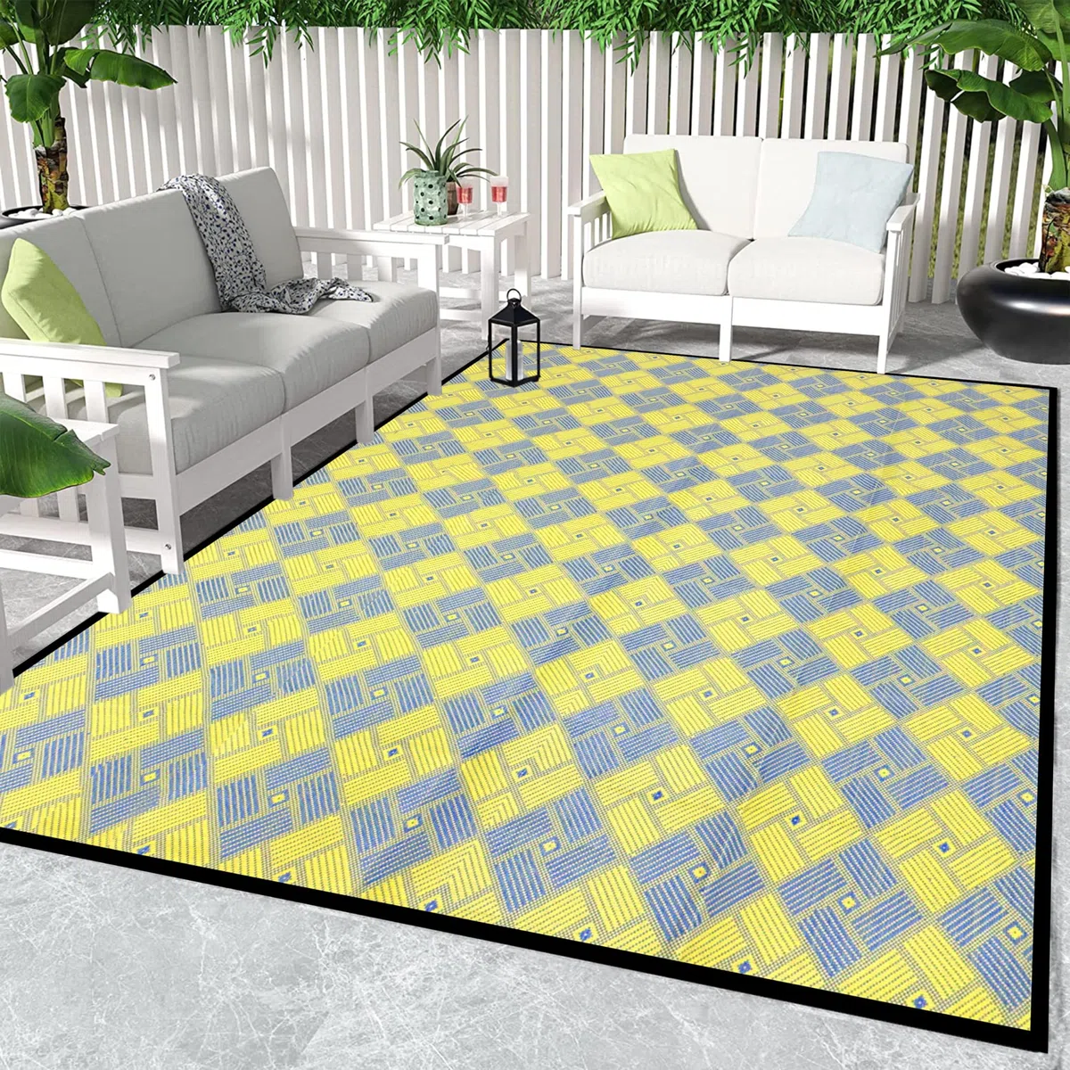 ARSUK Tappeto da Esterno in Plastica (210x150 cm) – Tappeto per Patio, Giardino, Spiaggia, Campeggio, Balcone, Terrazza, Cortile, Veranda – Lavabile, Portatile, Confortevole, Resistente e Anti-UV